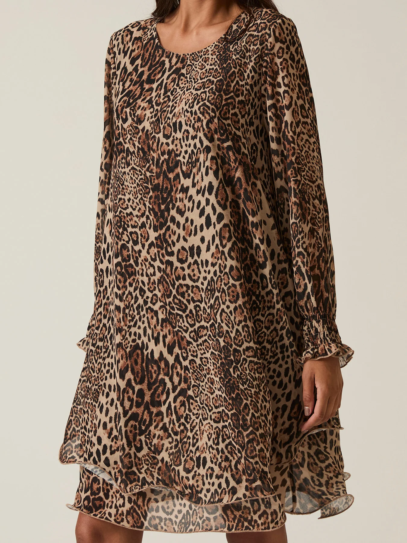 Leopard Wave Hem Midi Dress Brown - Image 3