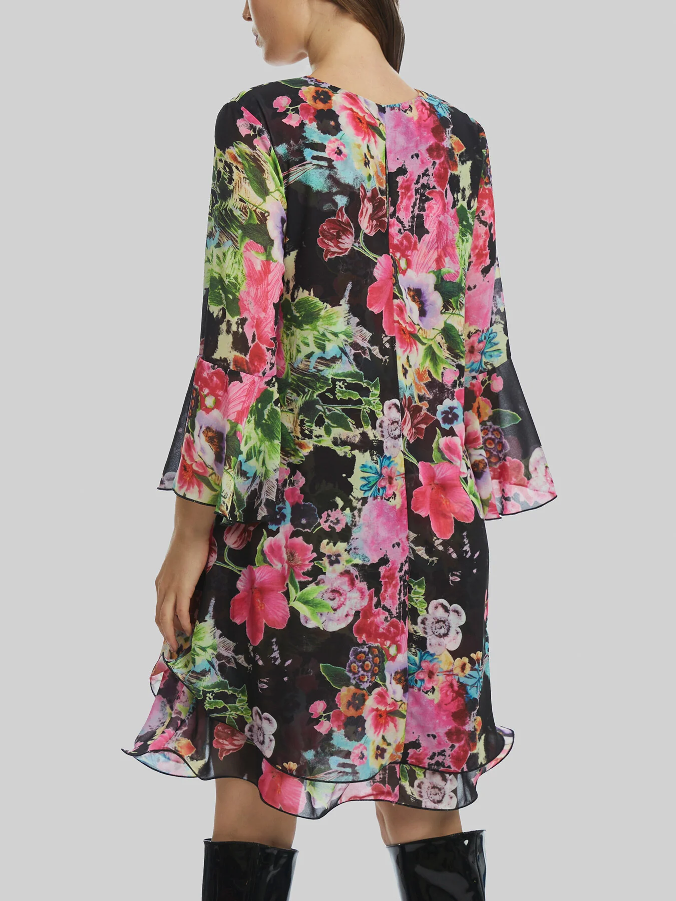 Flower Print Wave Hem Dress - Image 2
