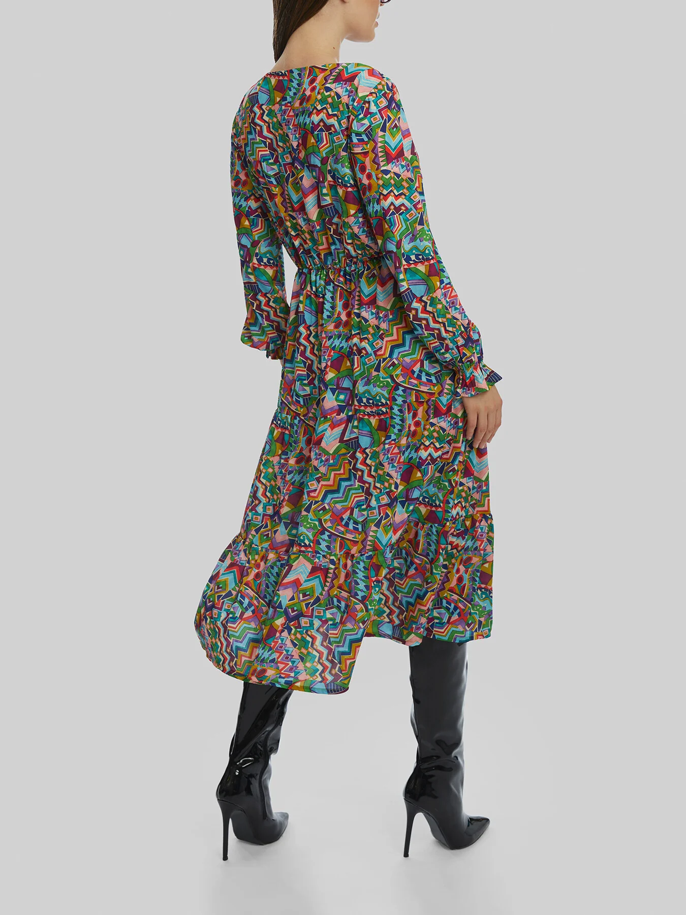 Printed V-Neck Tiered Midi Dress - Image 3