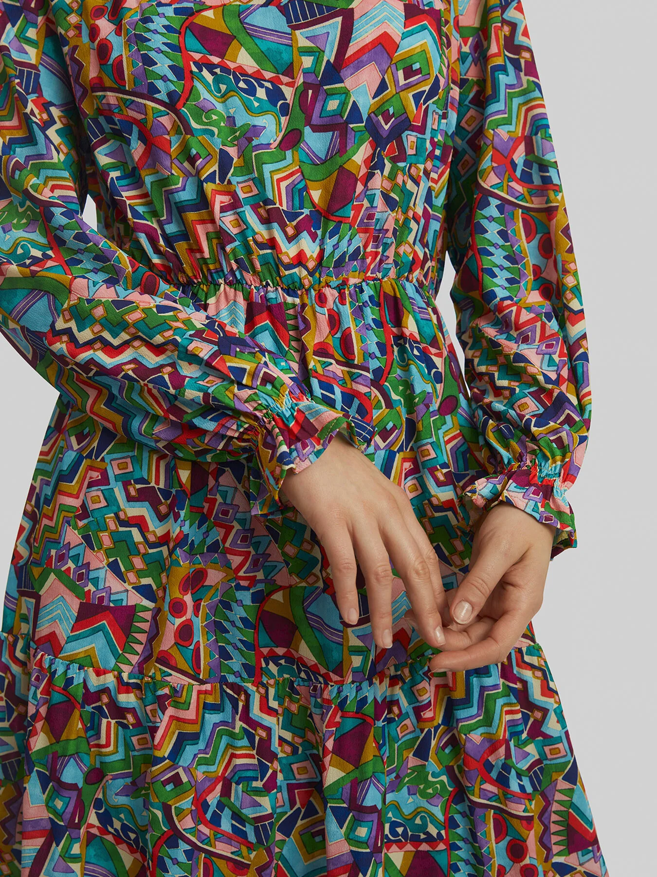 Printed V-Neck Tiered Midi Dress - Image 4