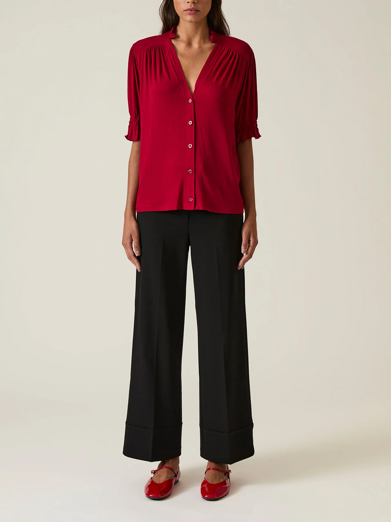 V-neck Jersey Blouse Red - Image 4