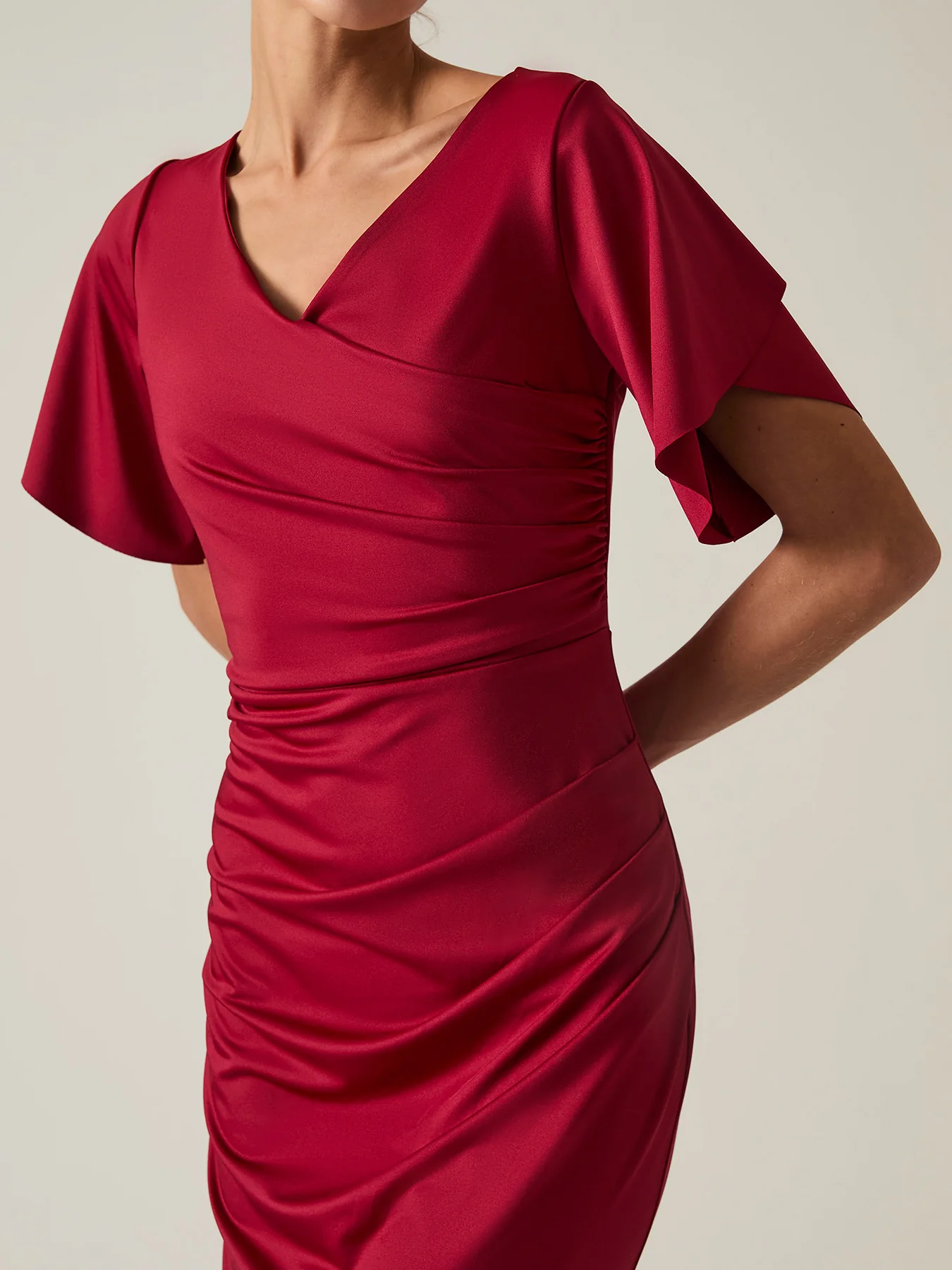 Gathered Maxi Dress Red - Image 3