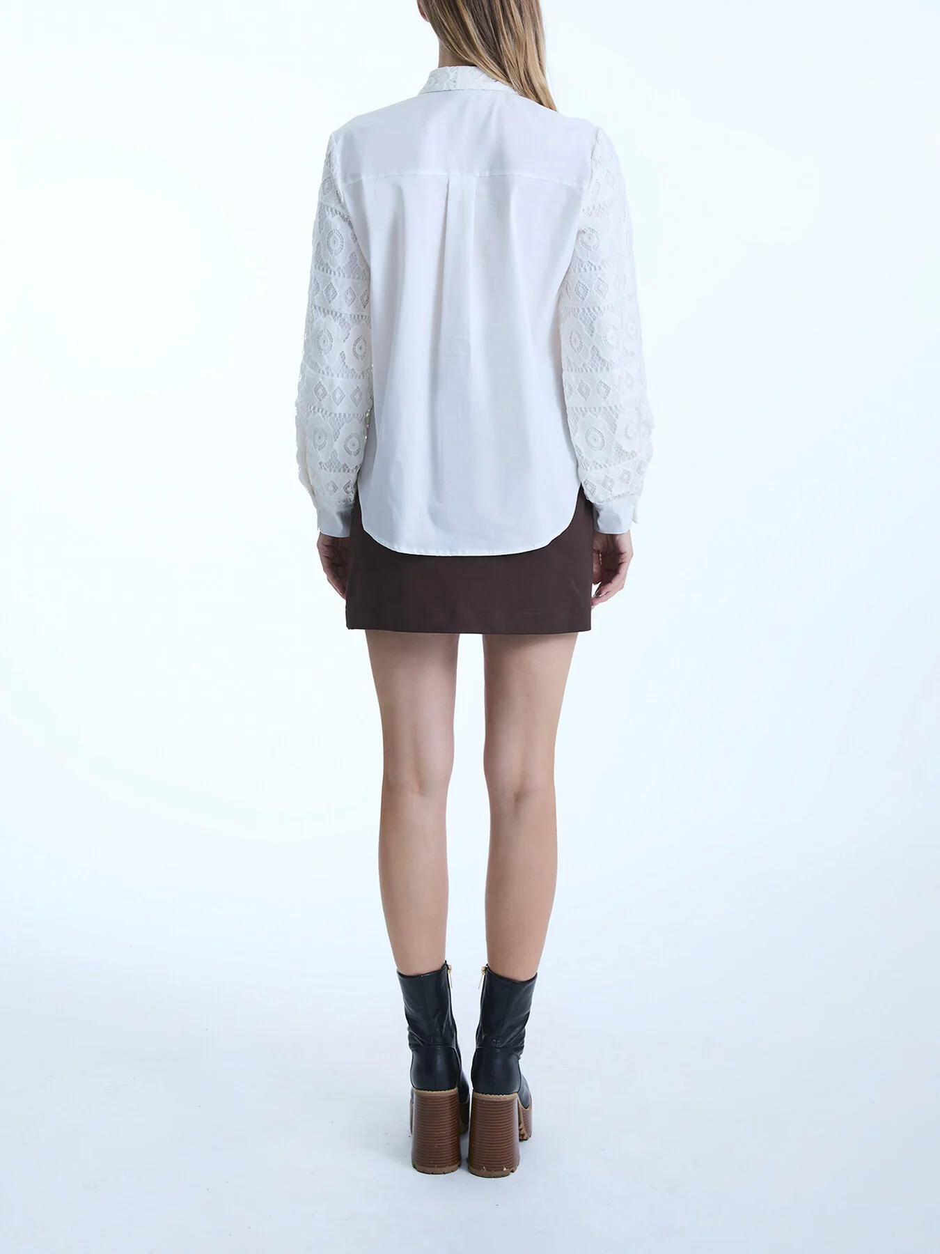 Crochet Sleeves Shirt White - Image 4