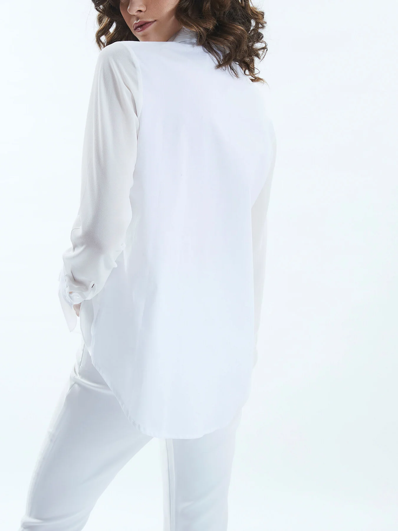 Sheer Sleeve Ruffle Shirt - Image 2