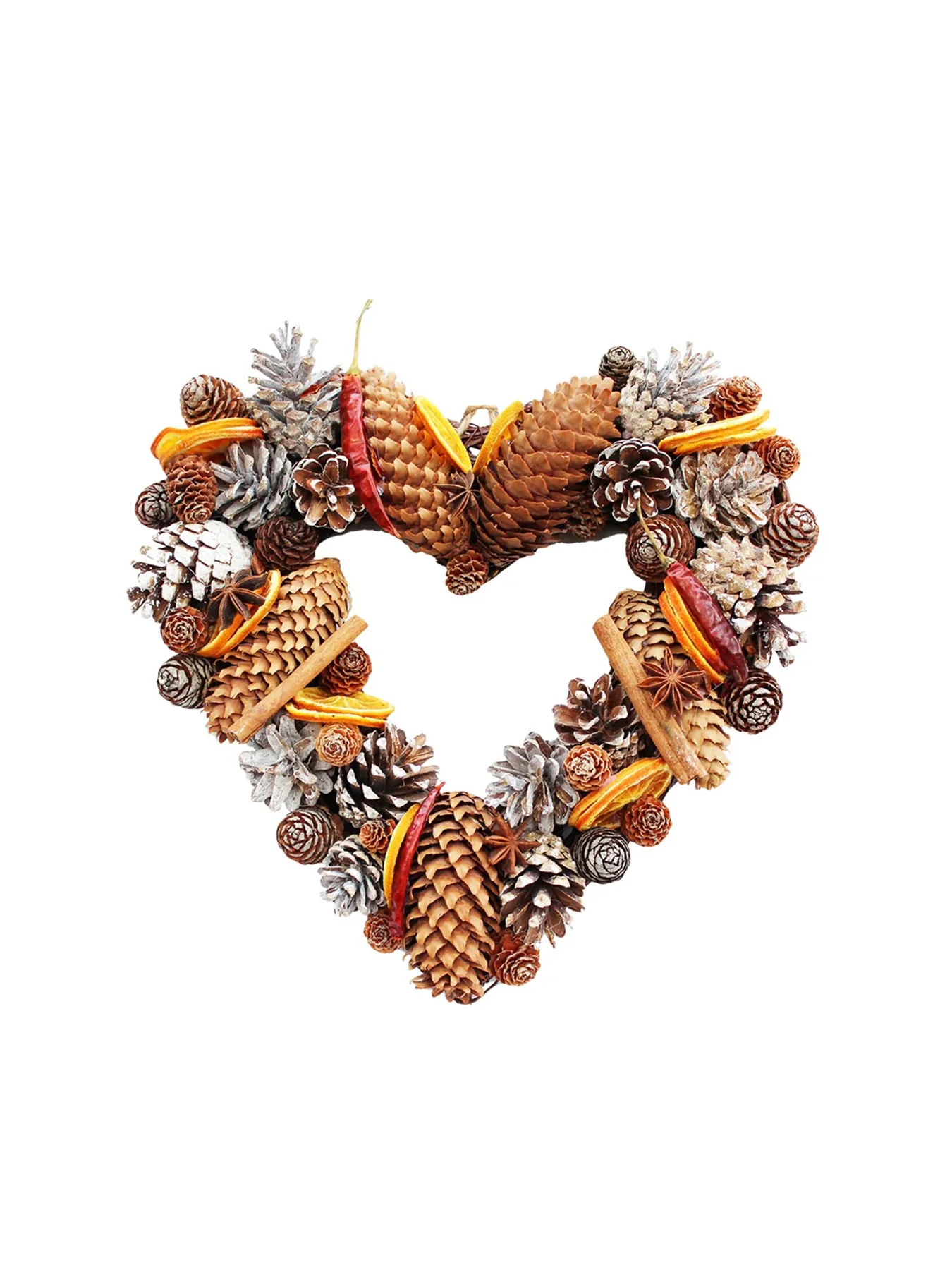 Cone And Orange Twig Heart Christmas Decoration 25cm - Image 3