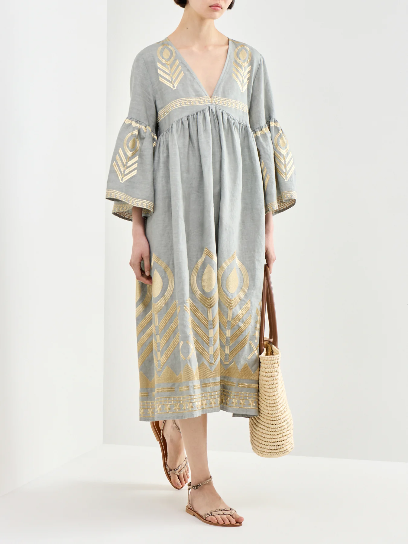 Feather Linen Midi Dress Grey - Image 2