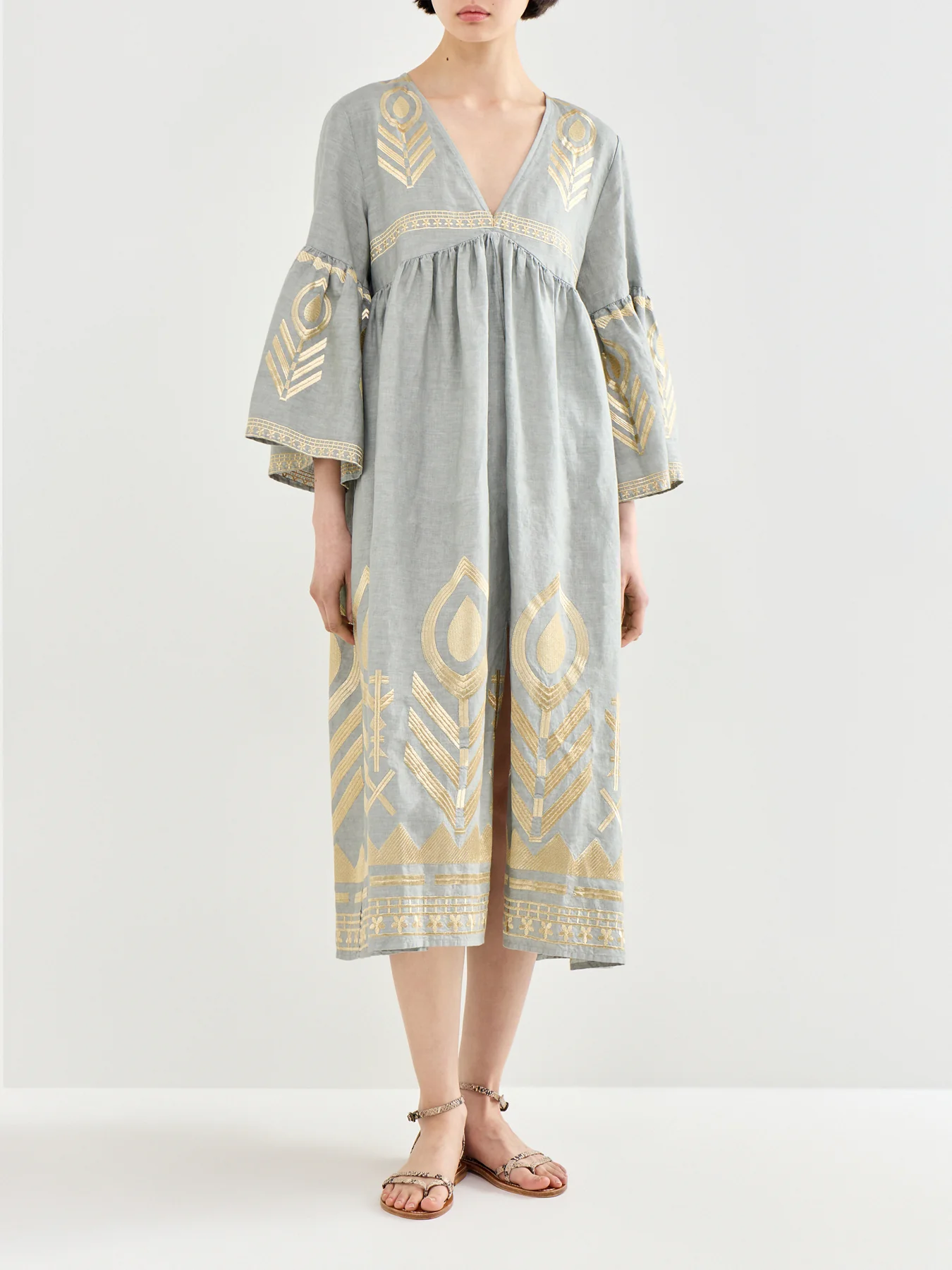 Feather Linen Midi Dress Grey - Image 4