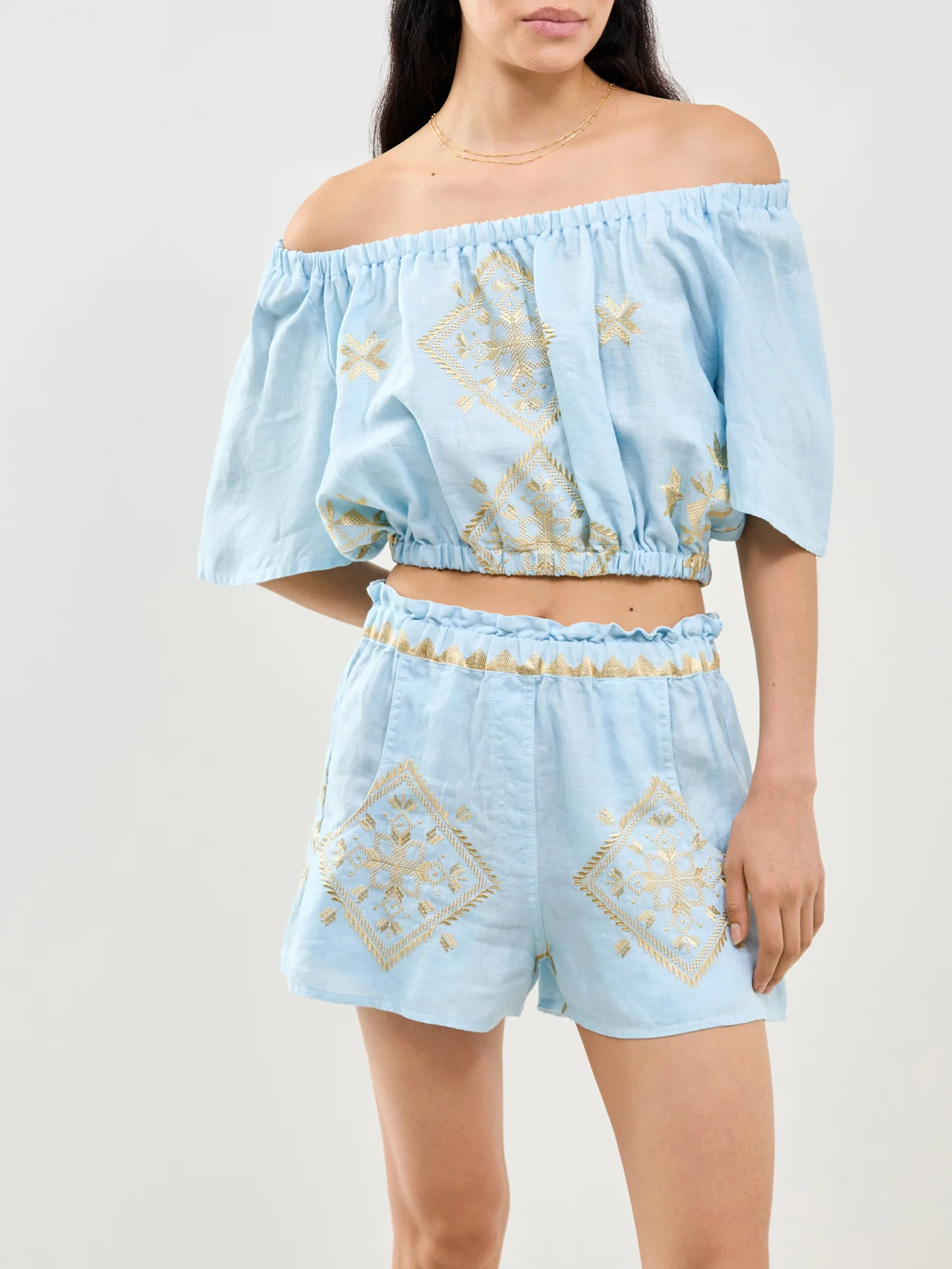 Lefkada Cropped Blouse Blue - Image 4