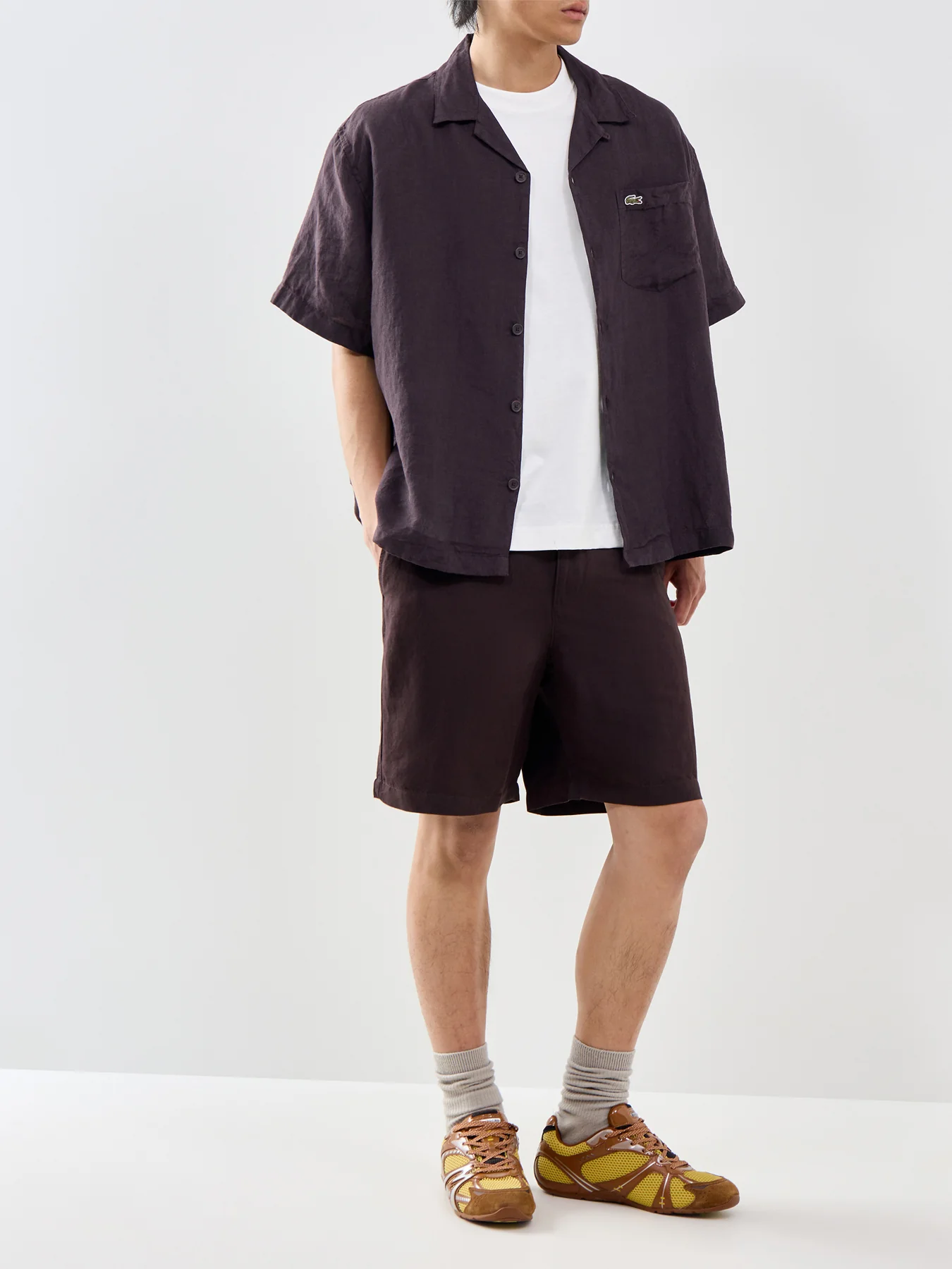 Camp Collar Linen Short Sleeve Shirt Dark Brown - Image 2