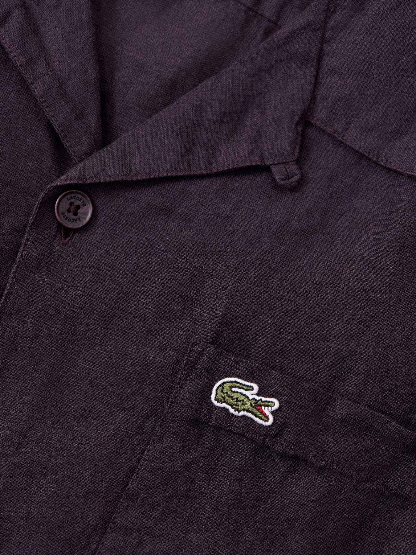 Camp Collar Linen Short Sleeve Shirt Dark Brown - Image 3