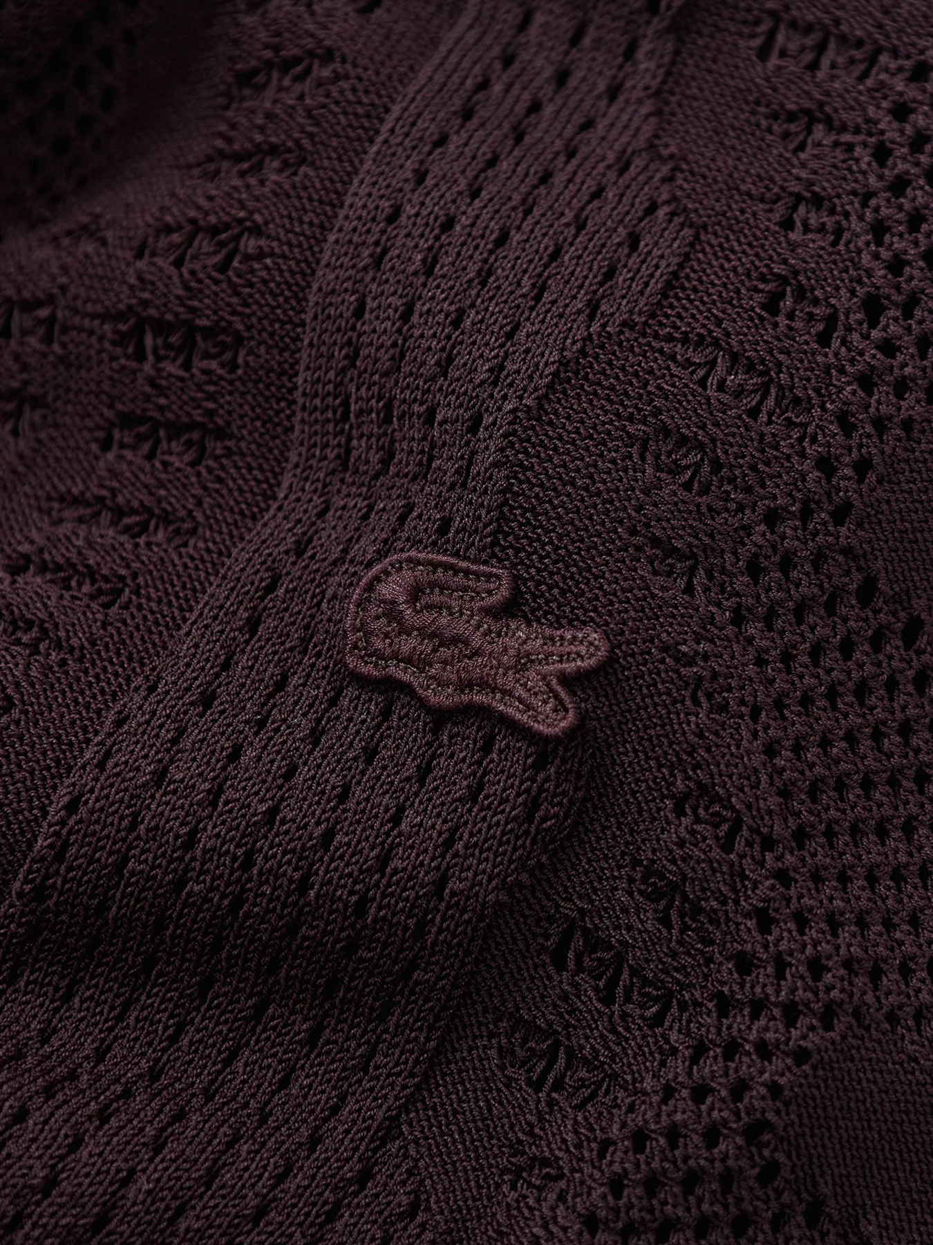 Crochet Knit Short Sleeve Shirt Brown - Image 3