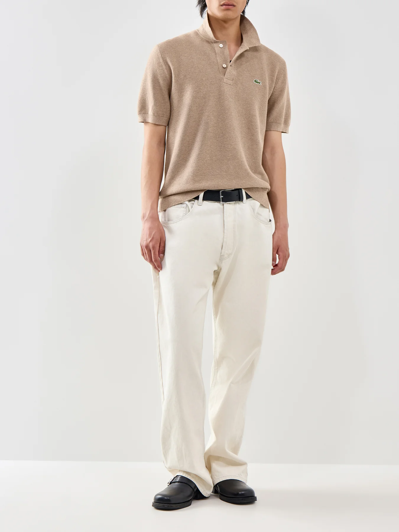 Knitted Short Sleeve Polo Shirt Beige - Image 2