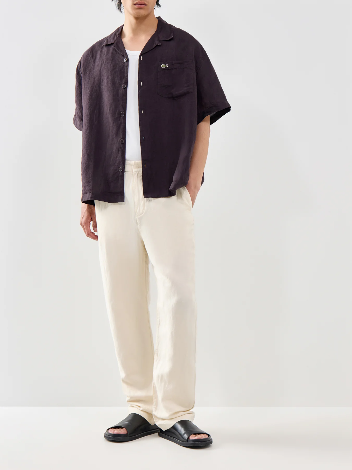 Classic Fit Cotton-Linen Trousers Cream - Image 2