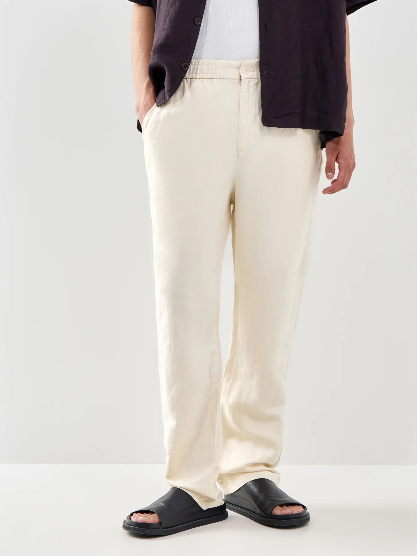 Classic Fit Cotton-Linen Trousers Cream - Image 4