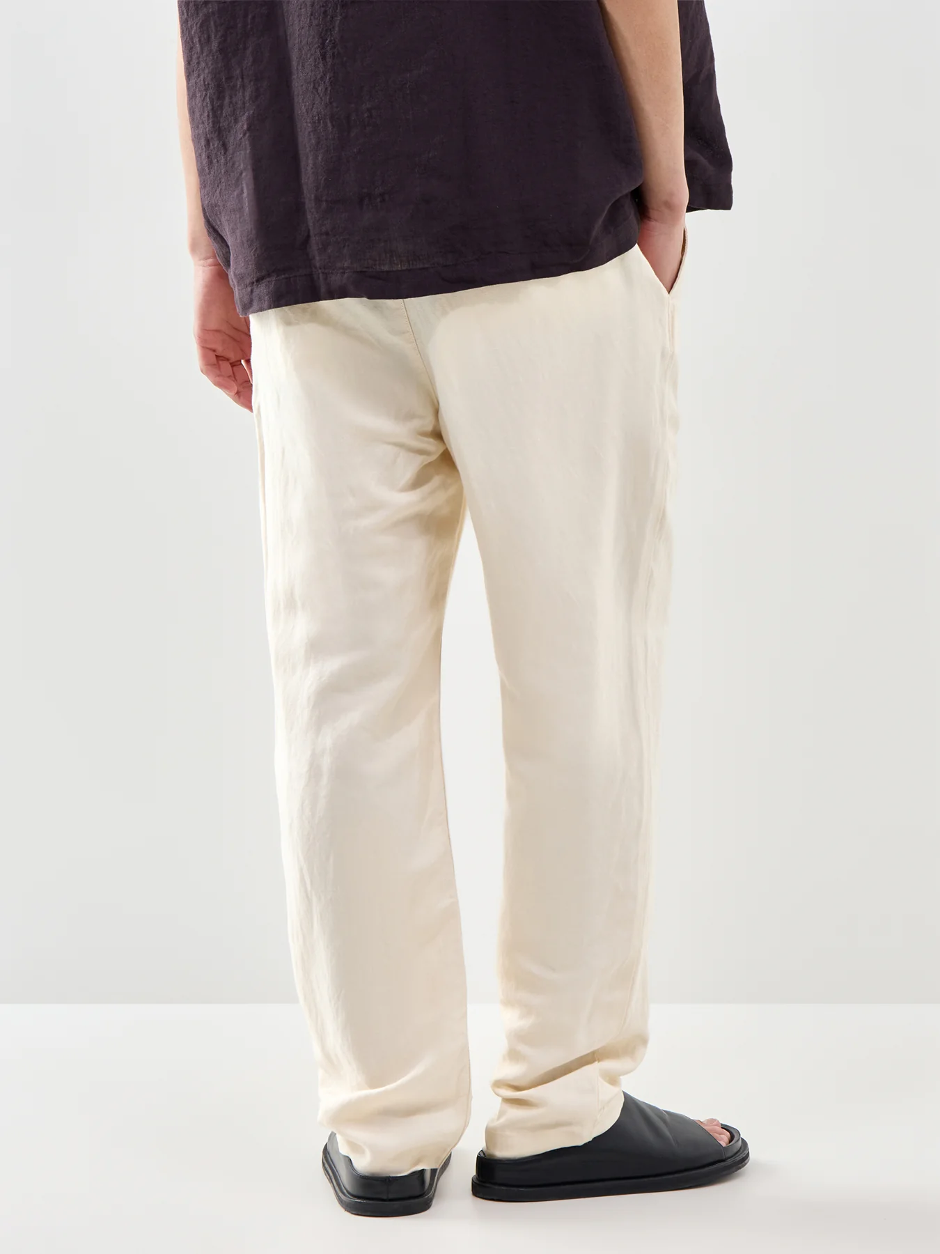 Classic Fit Cotton-Linen Trousers Cream - Image 5