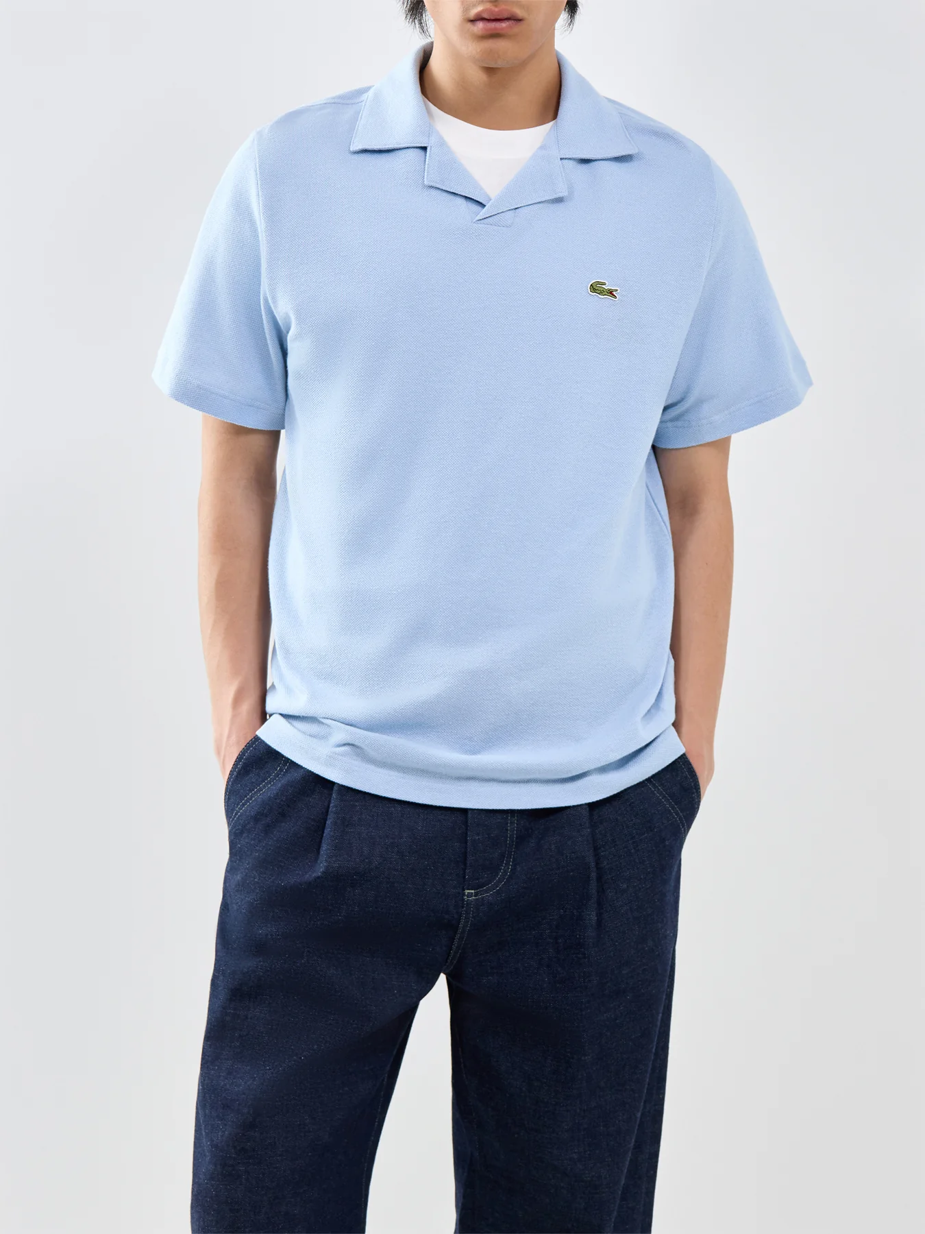 Classic Fit Cotton-Linen Polo Shirt Light Blue - Image 4
