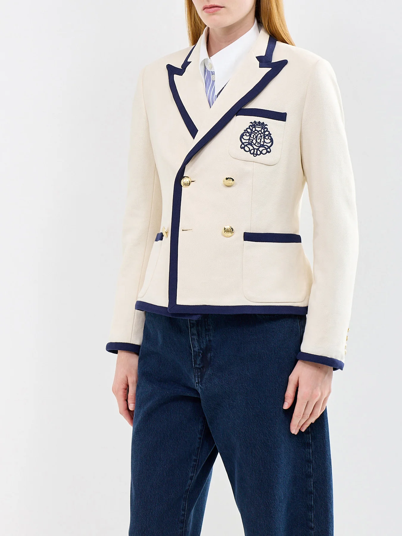 Contrast Trim Knit Blazer Cream - Image 4