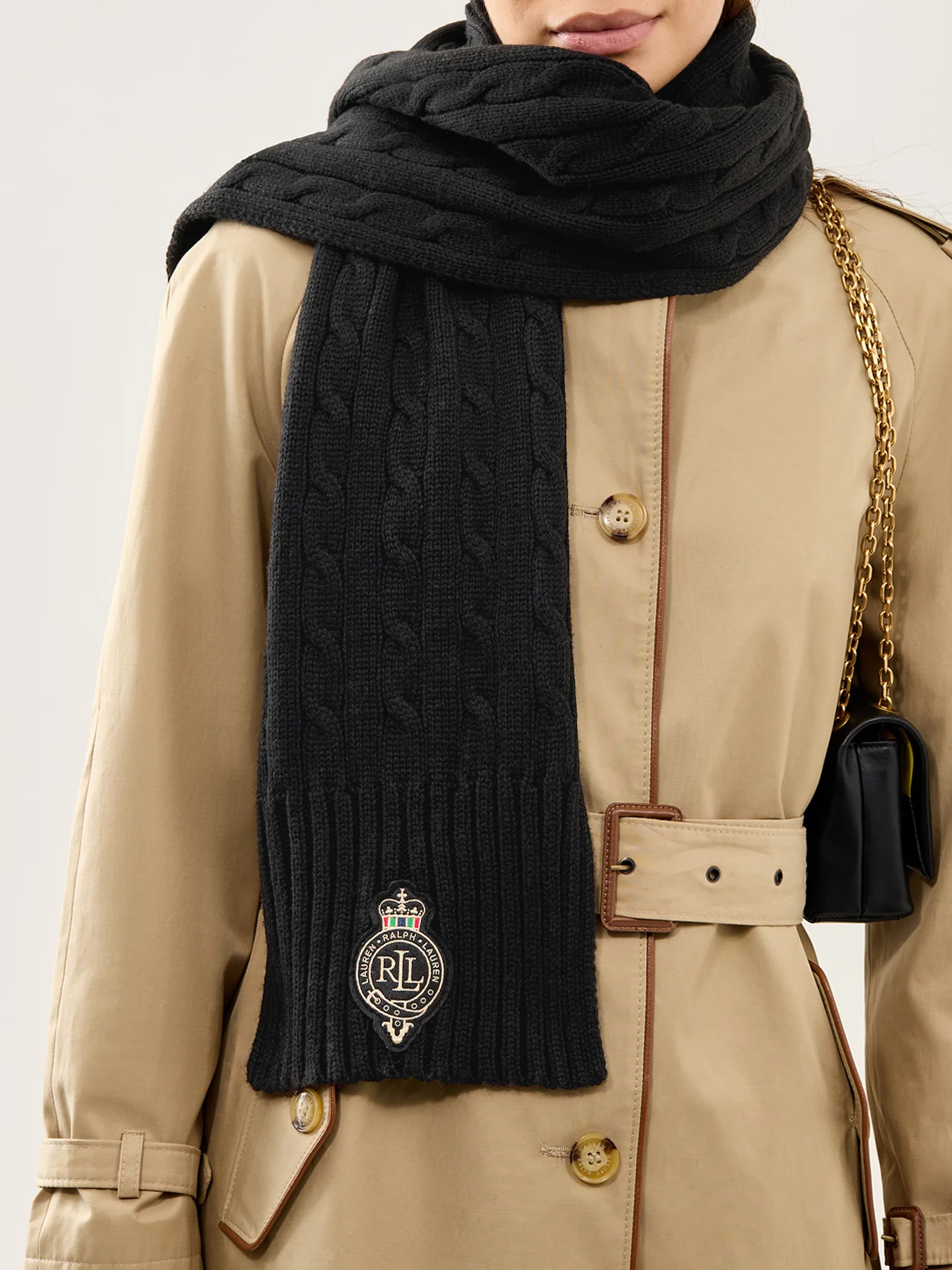 Crest Cable Knit Scarf Navy - Image 2