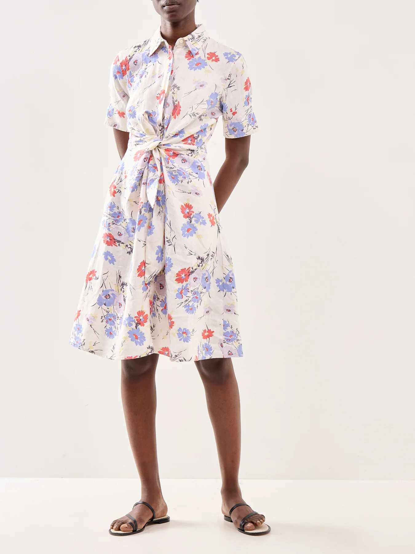 Floral Short Sleeve Midi Shirt Dress Multi - Image 2