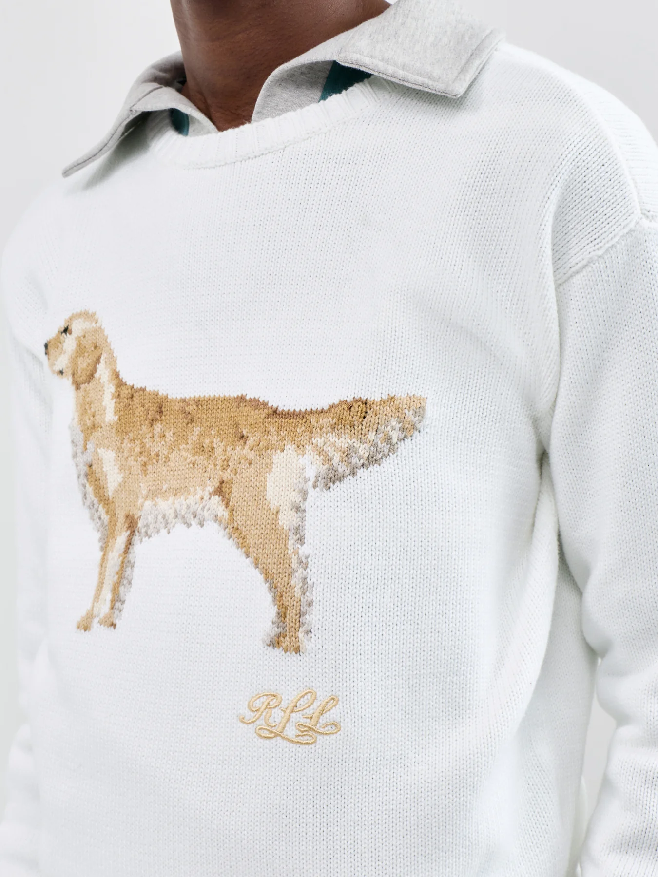 Dog Print Crew Neck Sweater Cream - Image 3