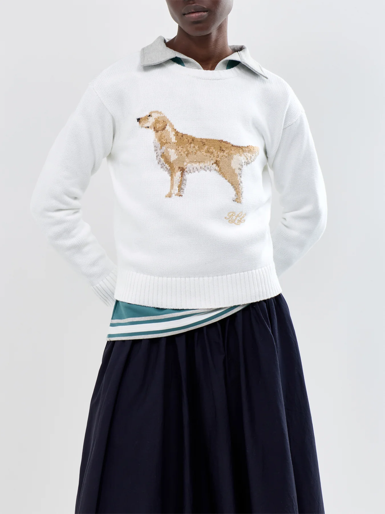 Dog Print Crew Neck Sweater Cream - Image 4