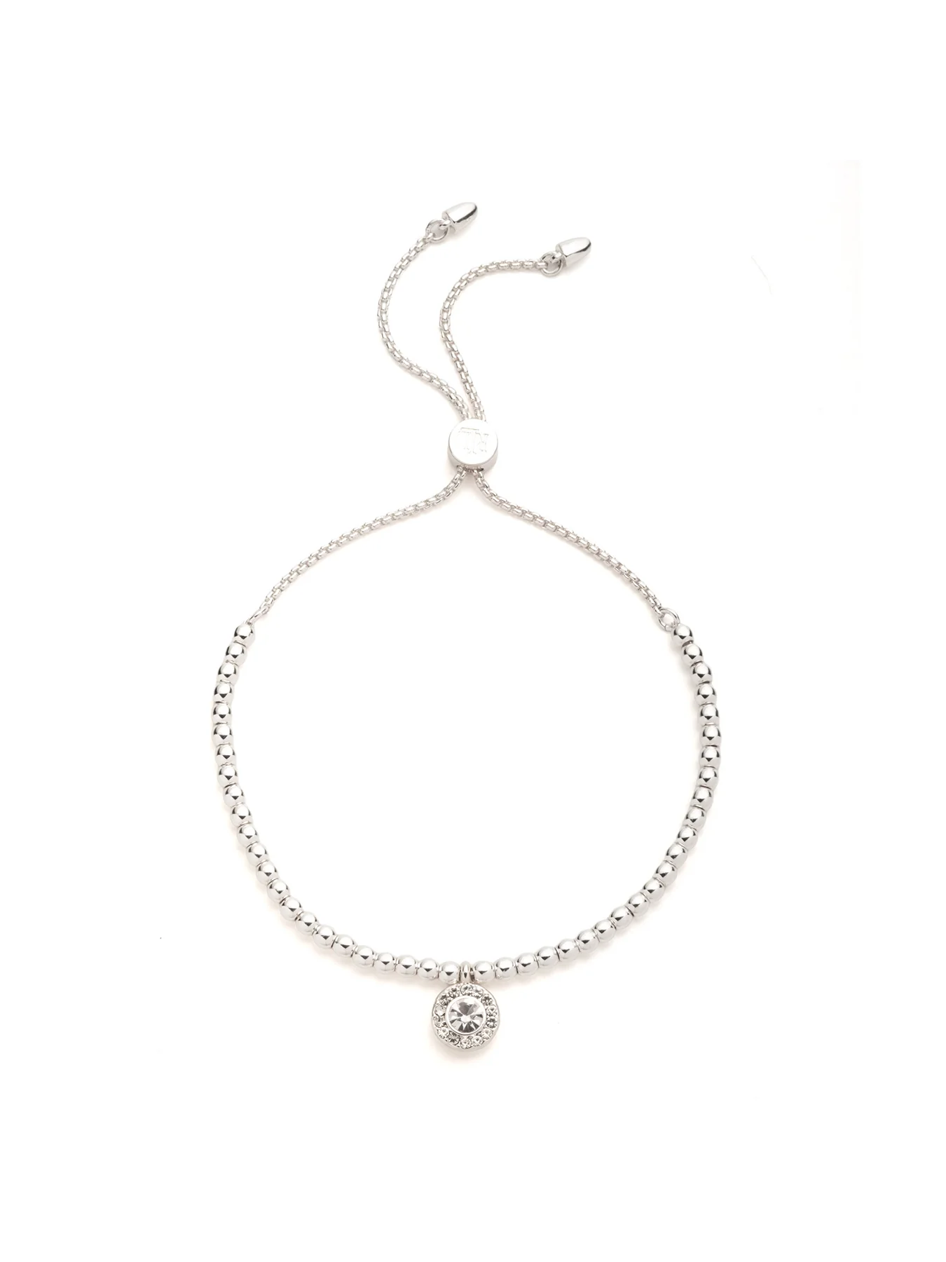 Pave Bead Slider Bracelet Silver