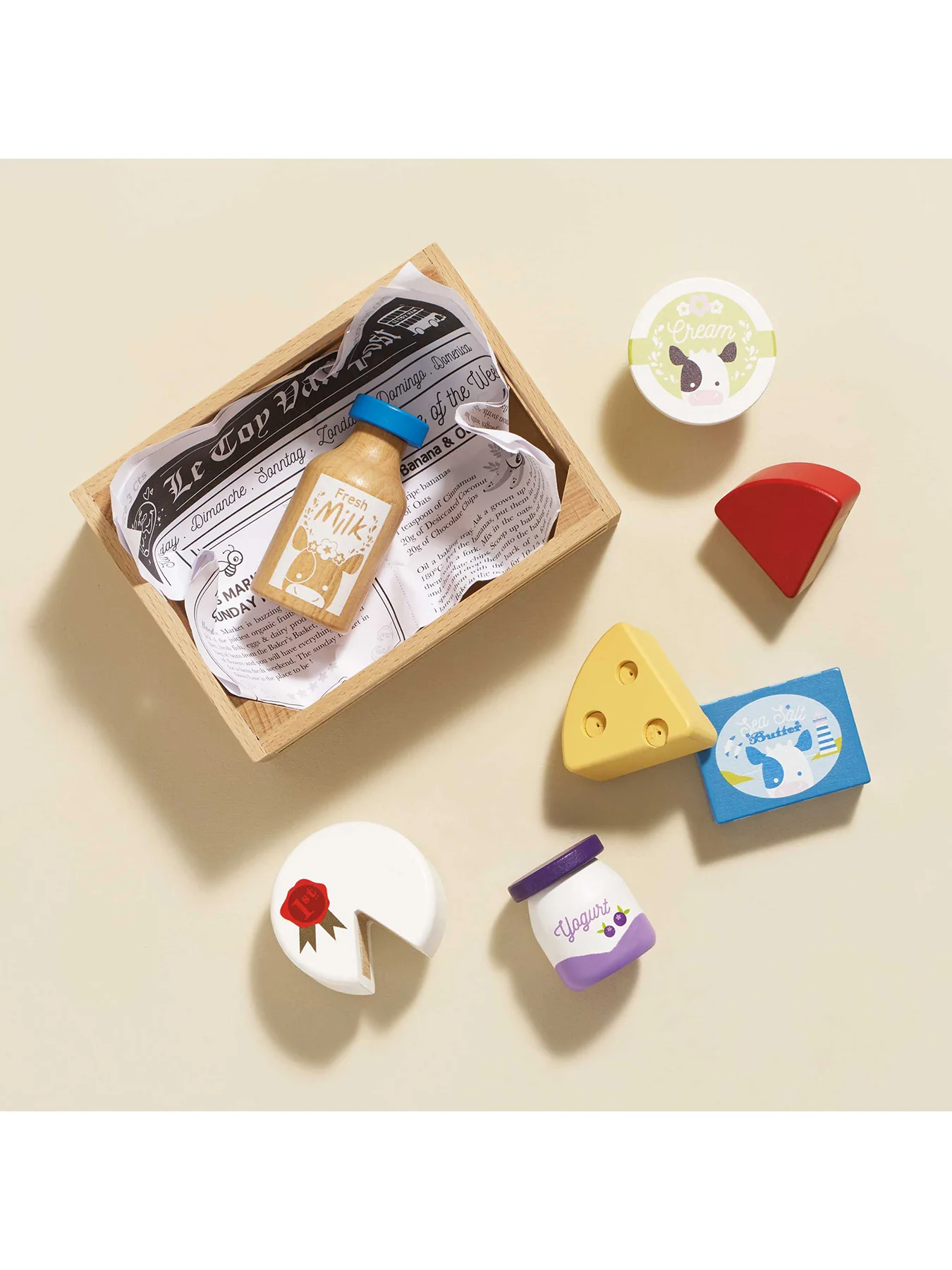 Wooden Food Crate Cheese and Dairy Toy Set - Image 2