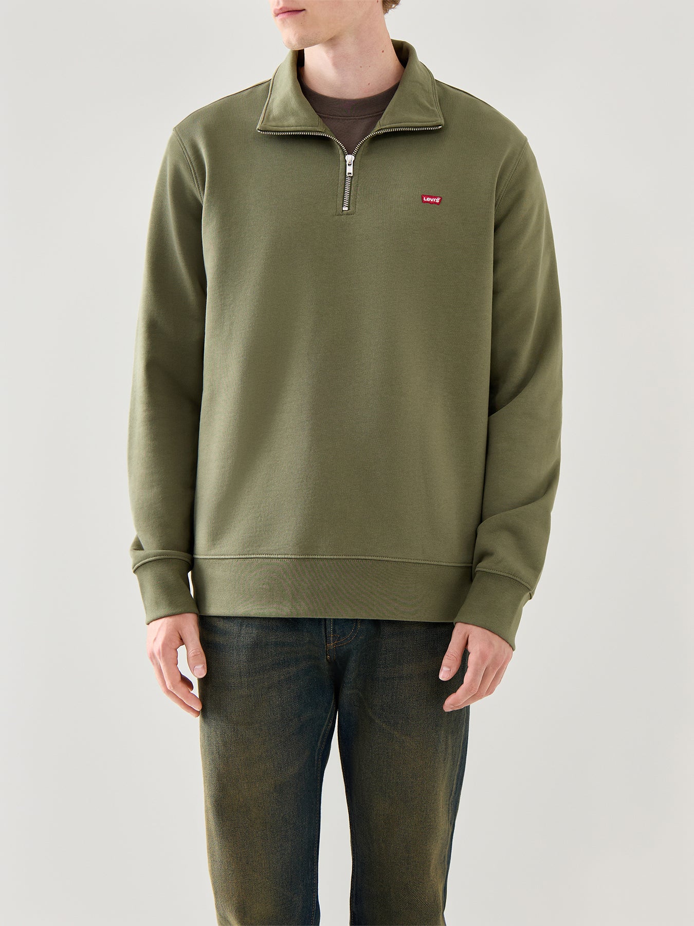 Original Long Sleeves Cotton 1/4 Zip Shirt Green - Image 4