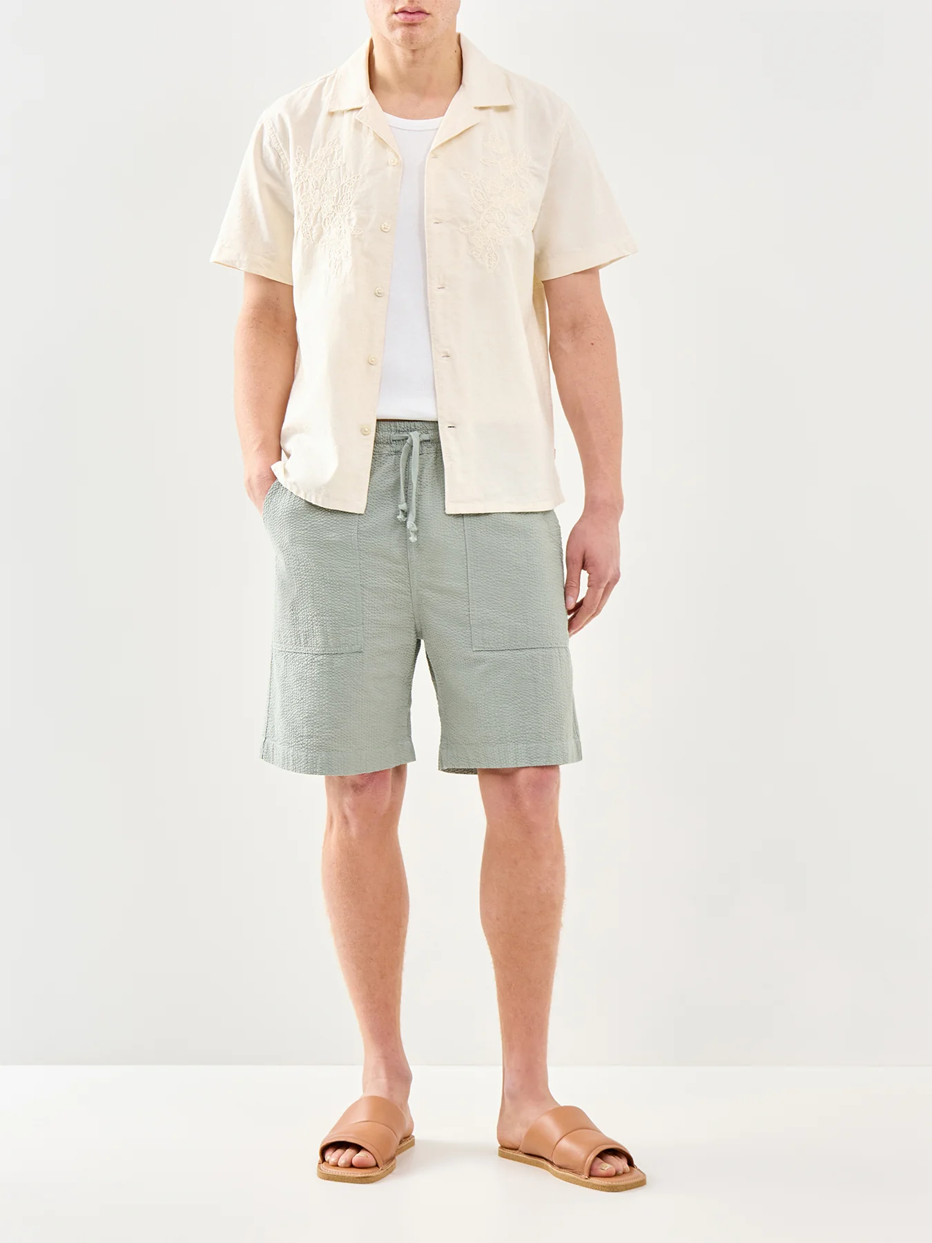 Sunset Camp Short Sleeve Embroidered Shirt Cream - Image 2