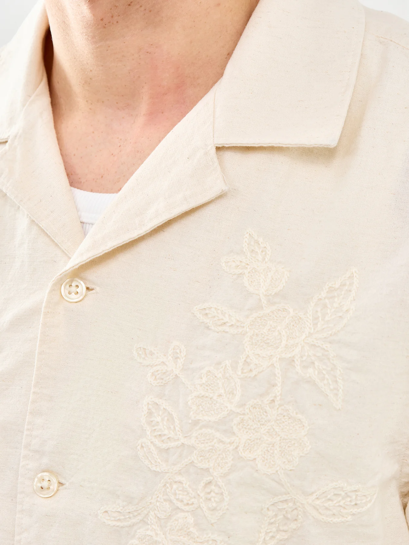 Sunset Camp Short Sleeve Embroidered Shirt Cream - Image 3