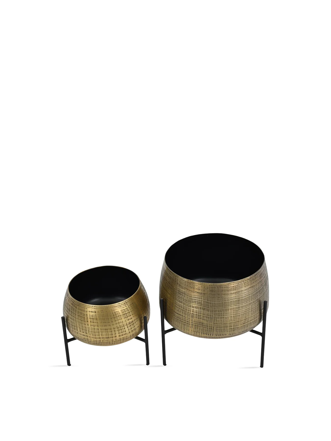 Clyde Brass Planters on Black Stands Set of Two - Image 3