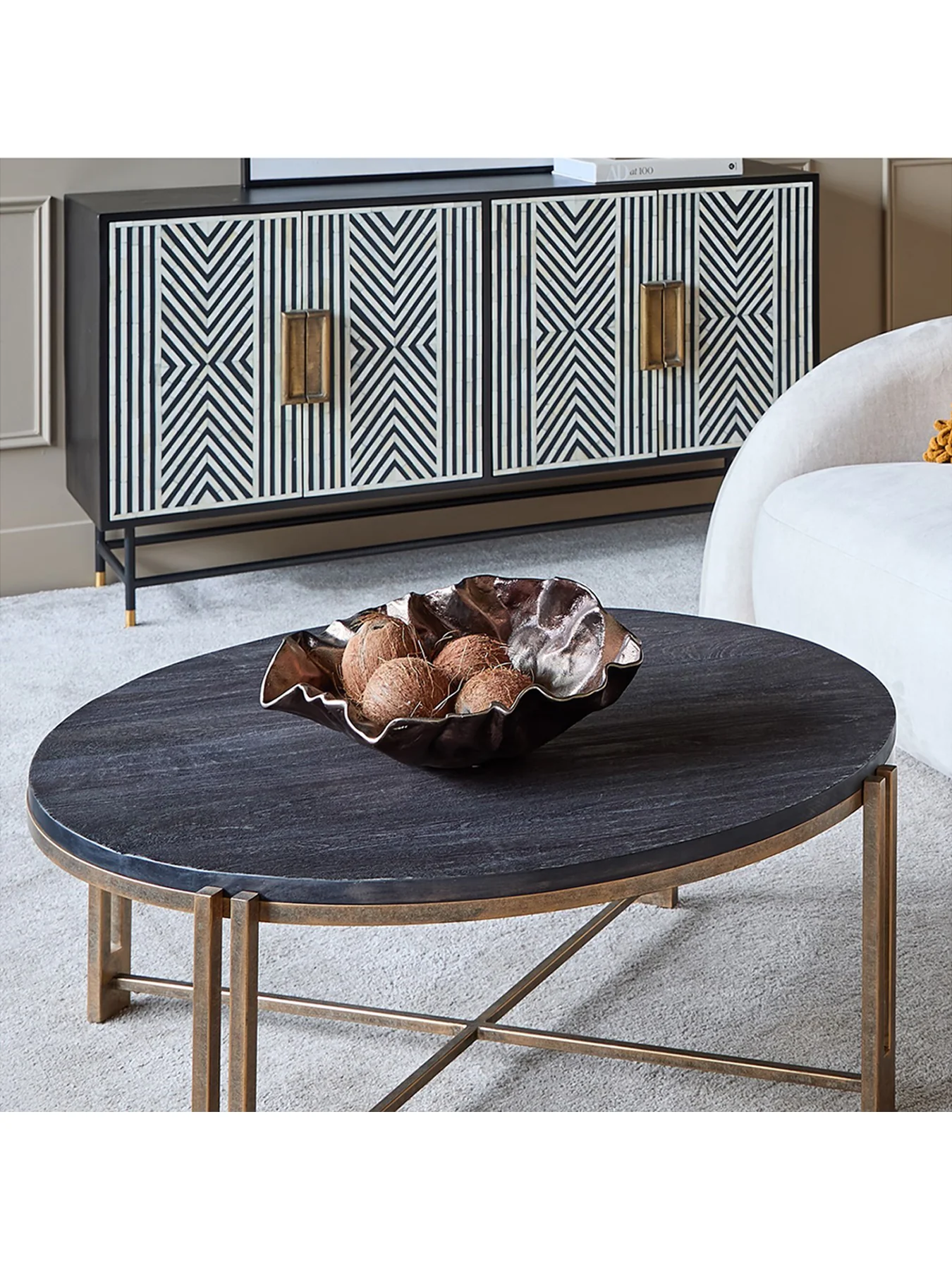 Dalston Sandblasted Wood and Champagne Frame Coffee Table Black - Image 2