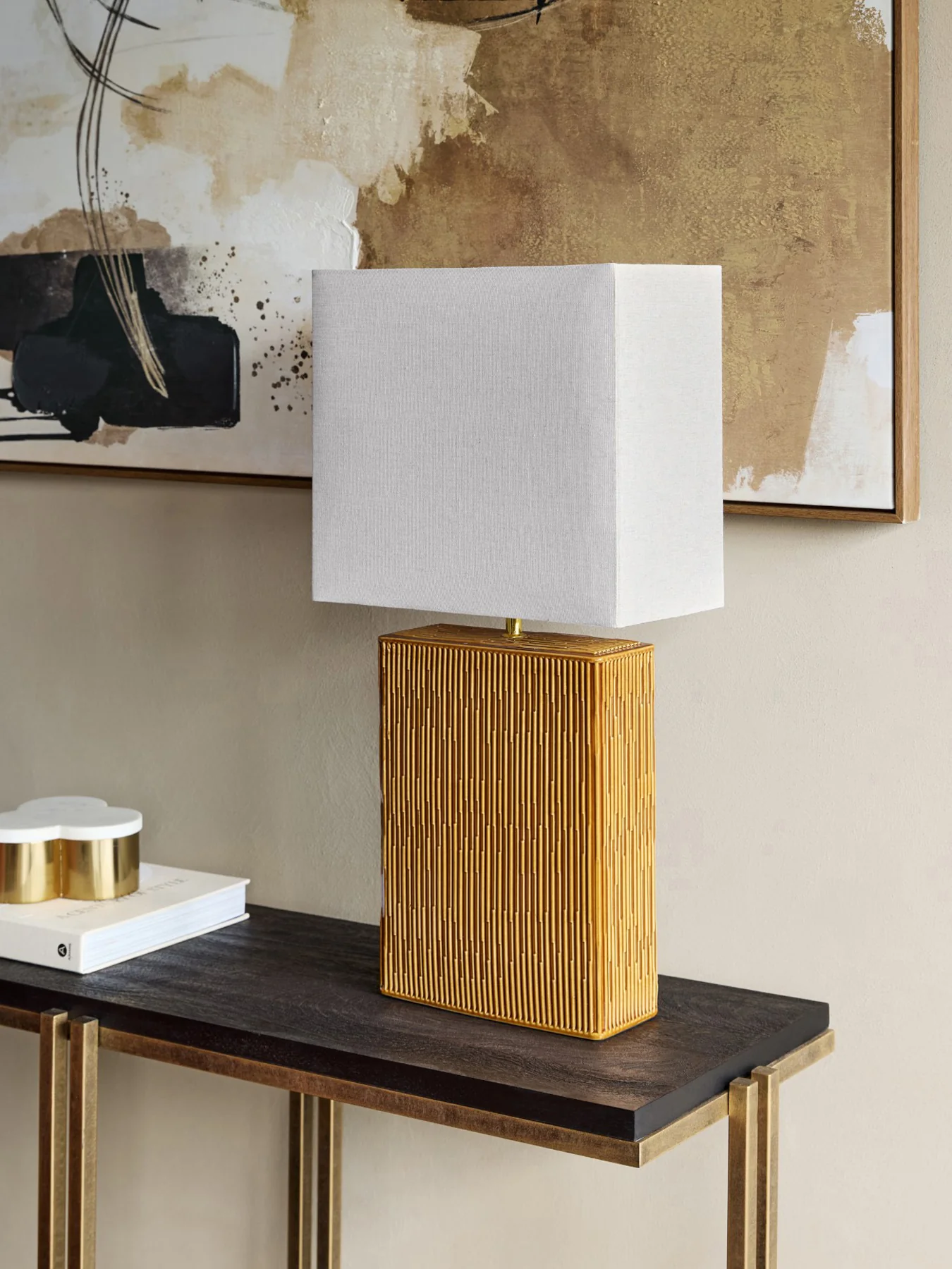 Elk Square Ceramic Lamp Terracotta with Shade E27 60W - Image 3