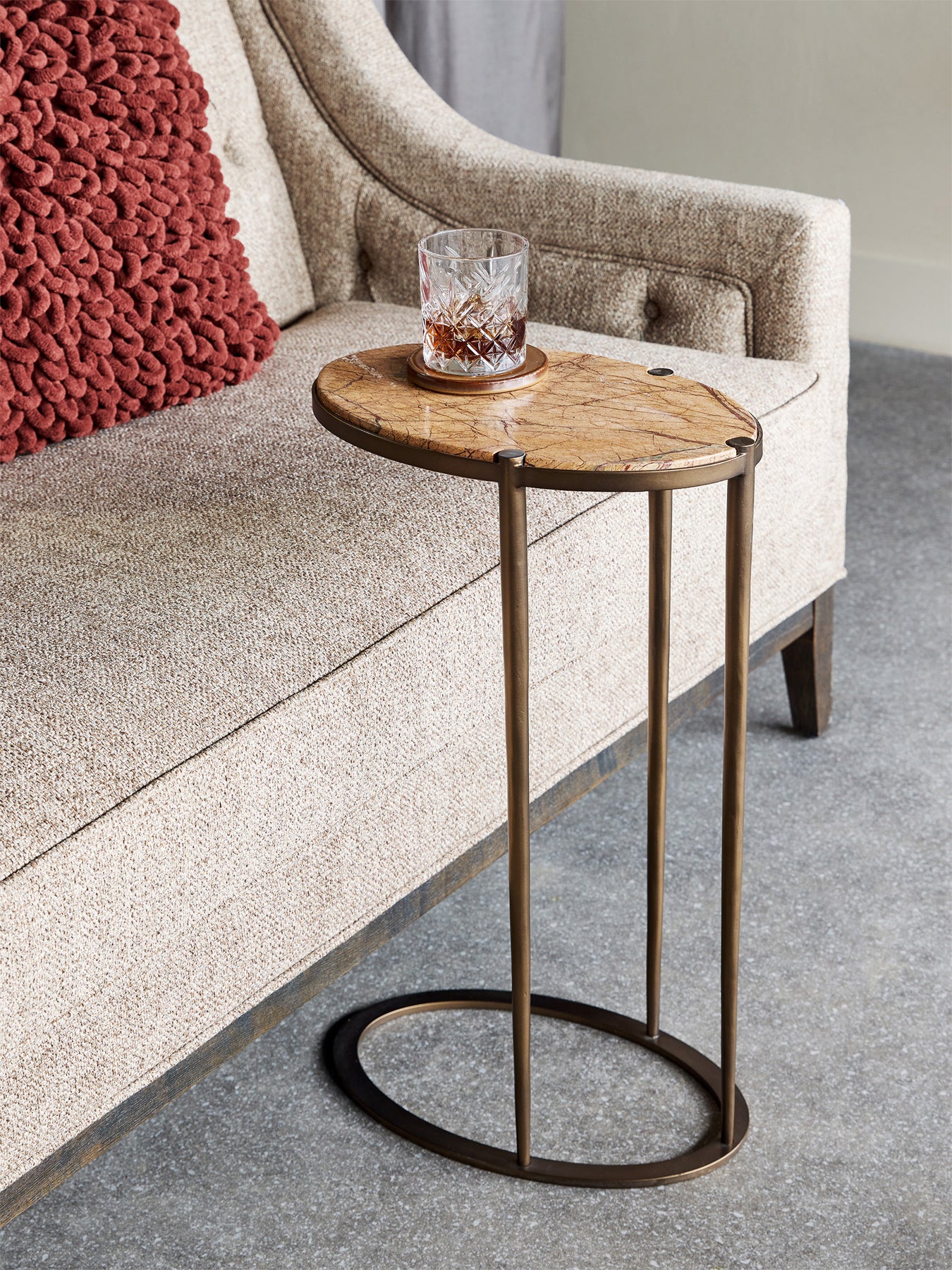 Iota Oval Accent Table Forest Brown Marble Smoked Gold Frame - Image 2