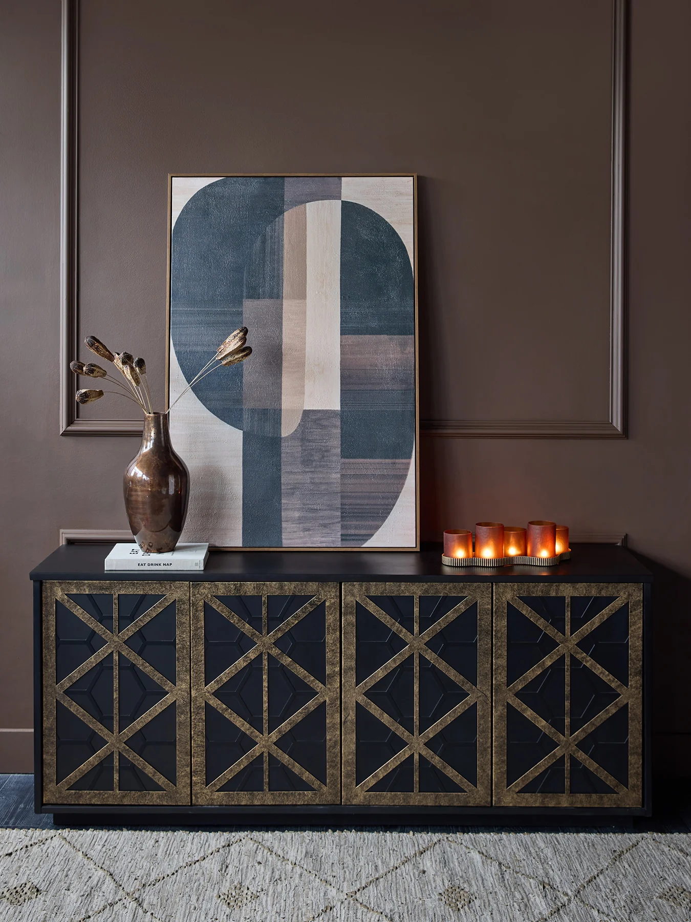 Reeno Fretwork Buffet Sideboard Black - Image 2