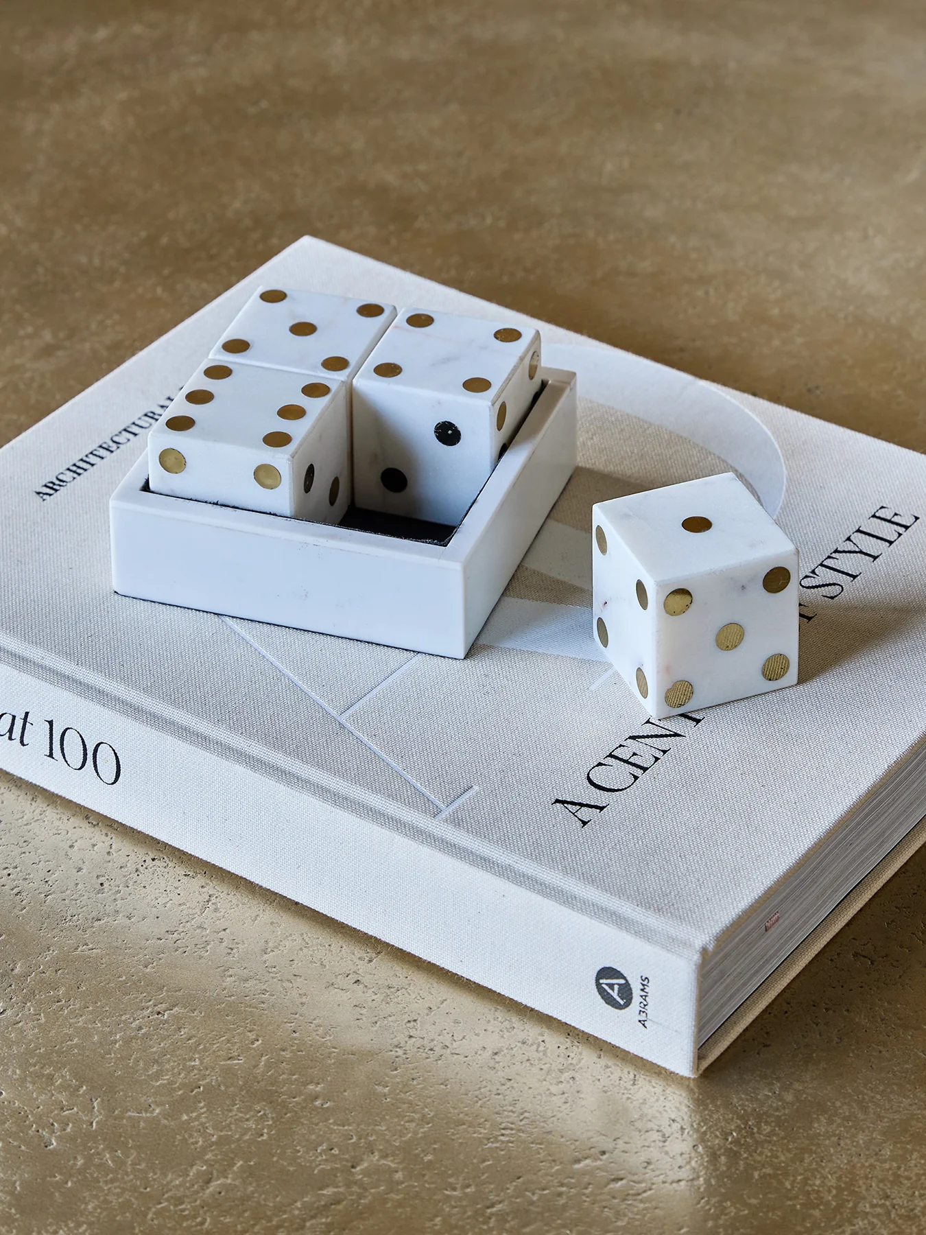 Harris Antique Brass & Marble Dice Set - Image 2