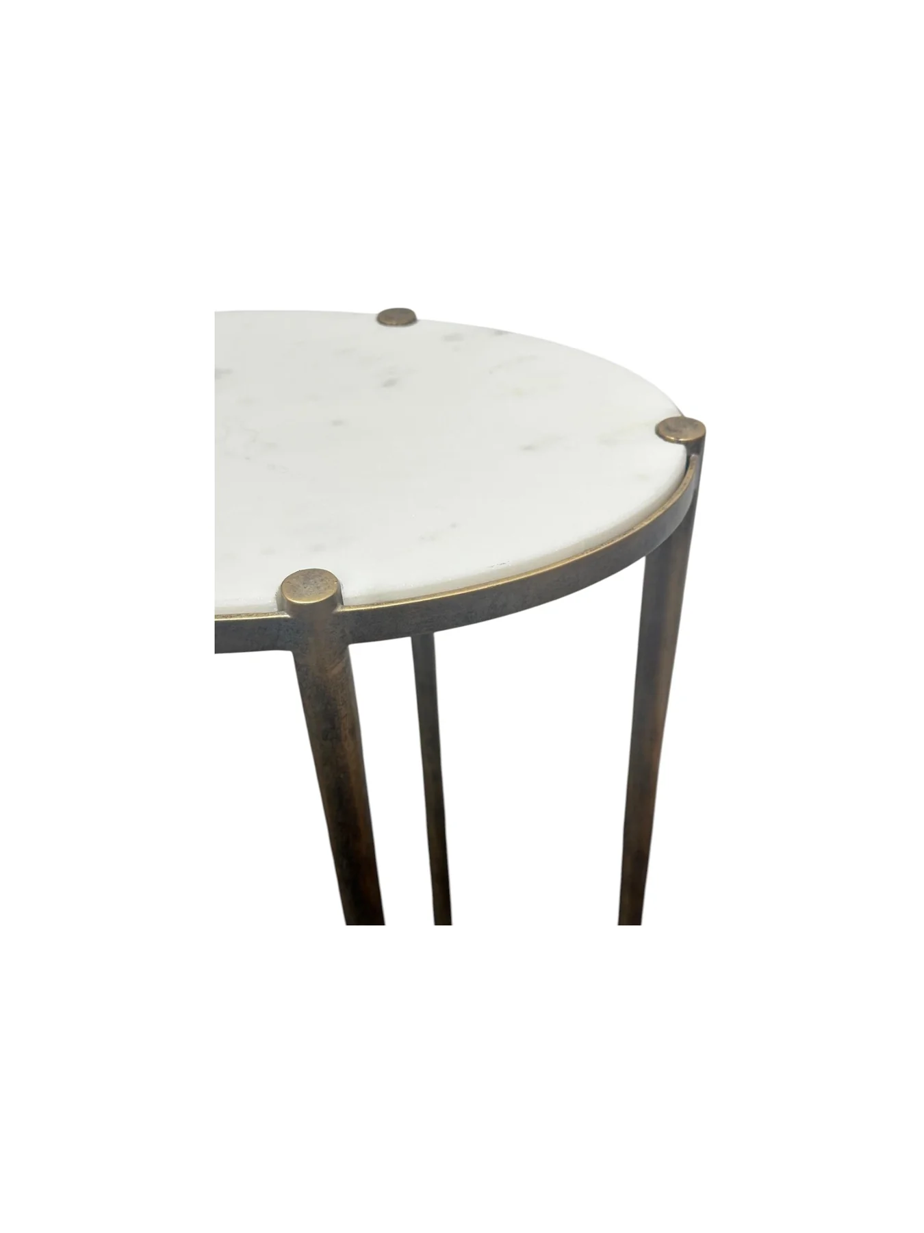 Iota Oval Accent Table White Banswara Marble Aged Champagne - Image 3