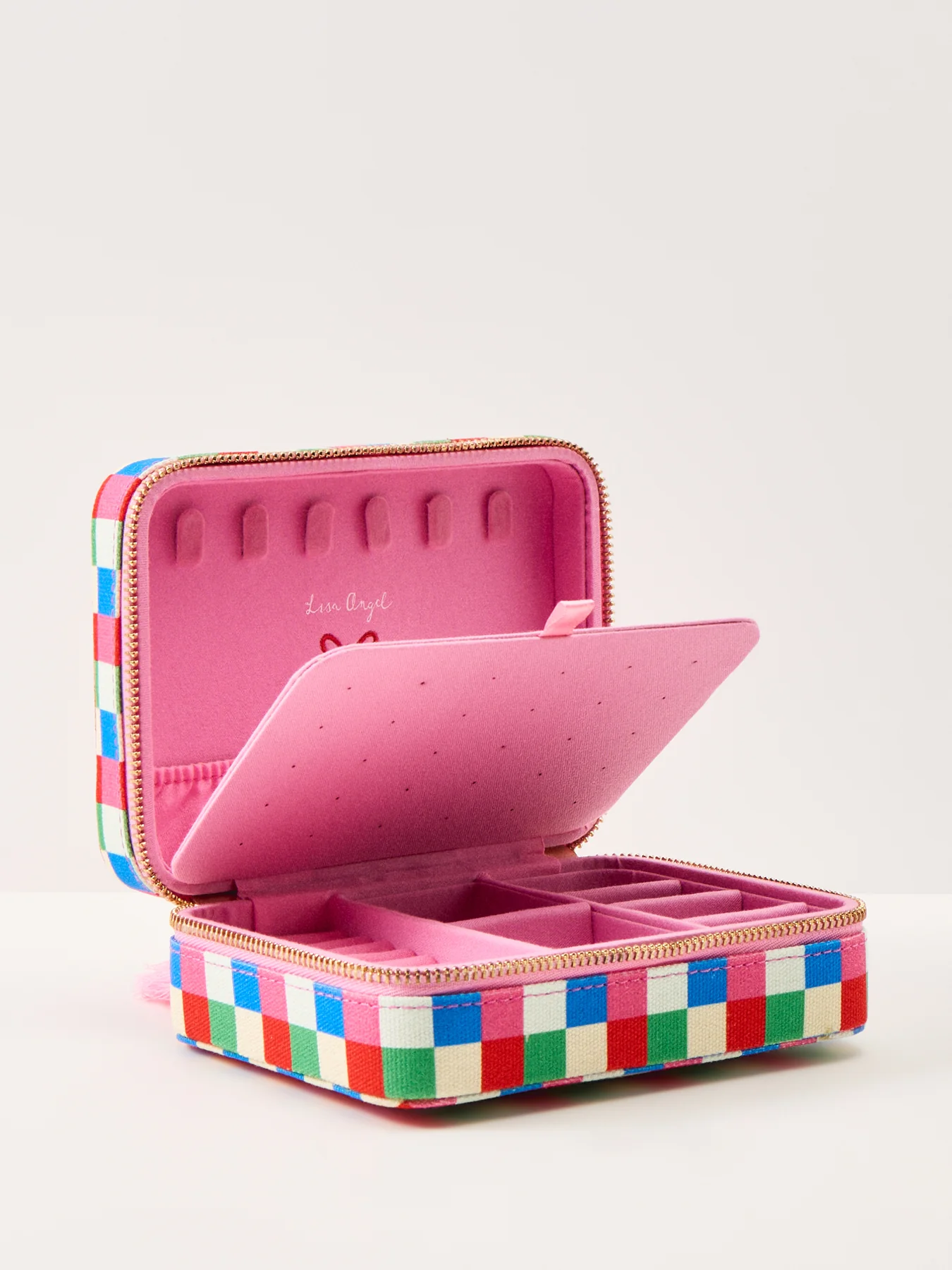 Checkerboard Linen Travel Jewellery Case - Image 3