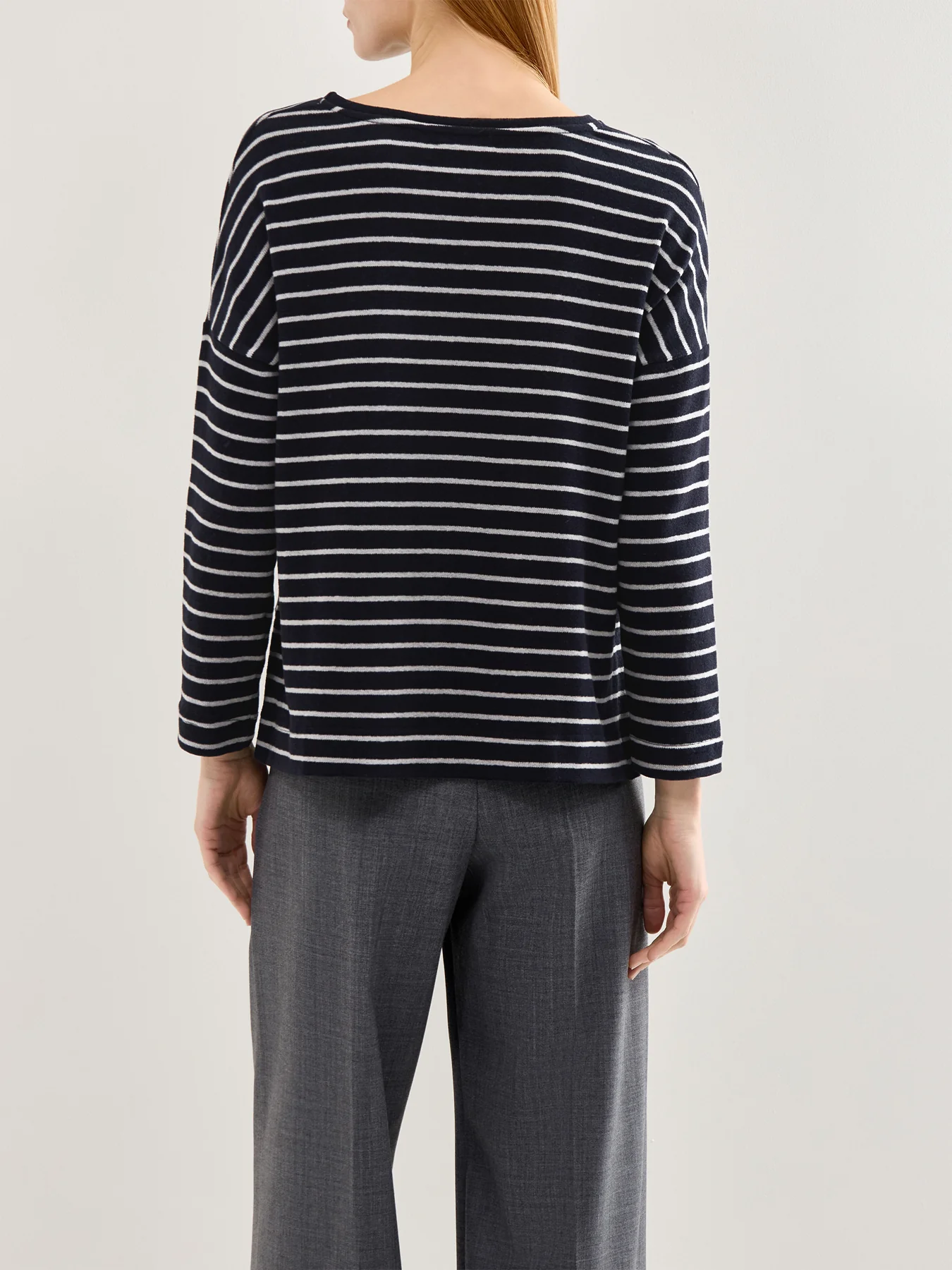 Boat Neck Stripe Knit Top Navy - Image 5