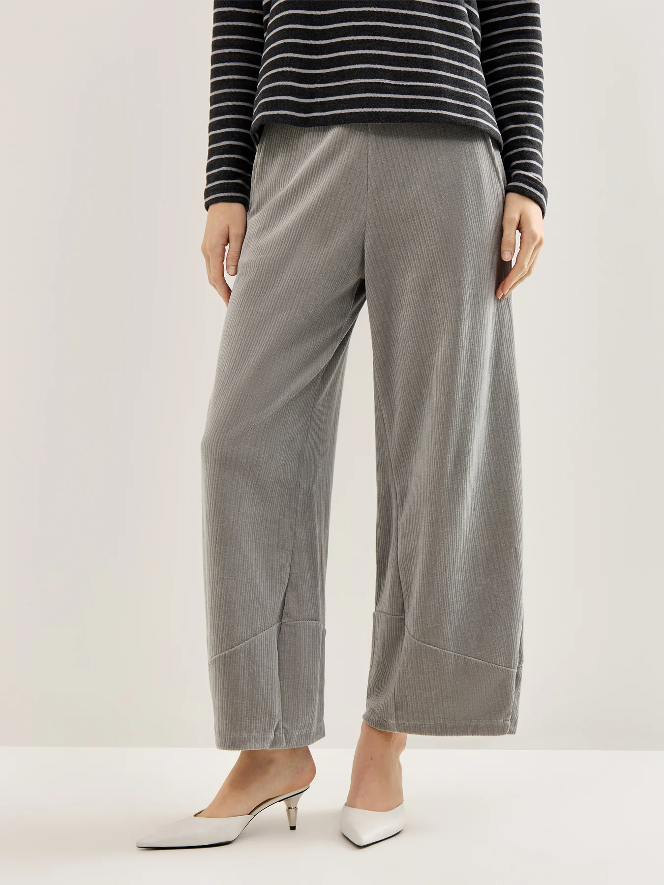Jumbo Cord Wide Leg Trousers Light Grey - Image 4