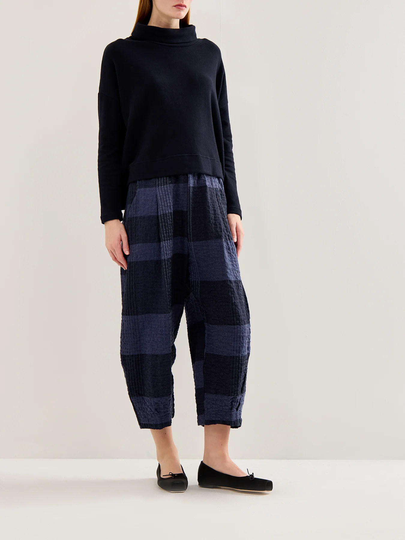 Roll Neck Asymmetric Hem Knit Navy - Image 2