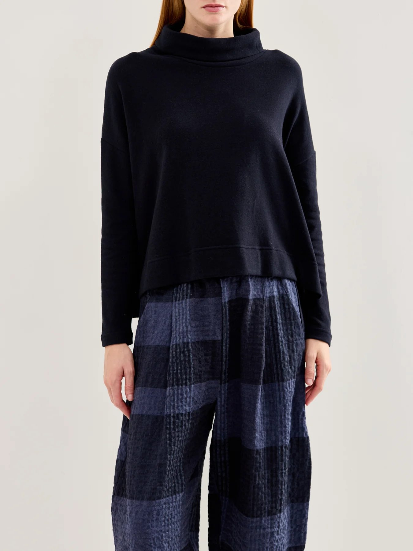 Roll Neck Asymmetric Hem Knit Navy - Image 4