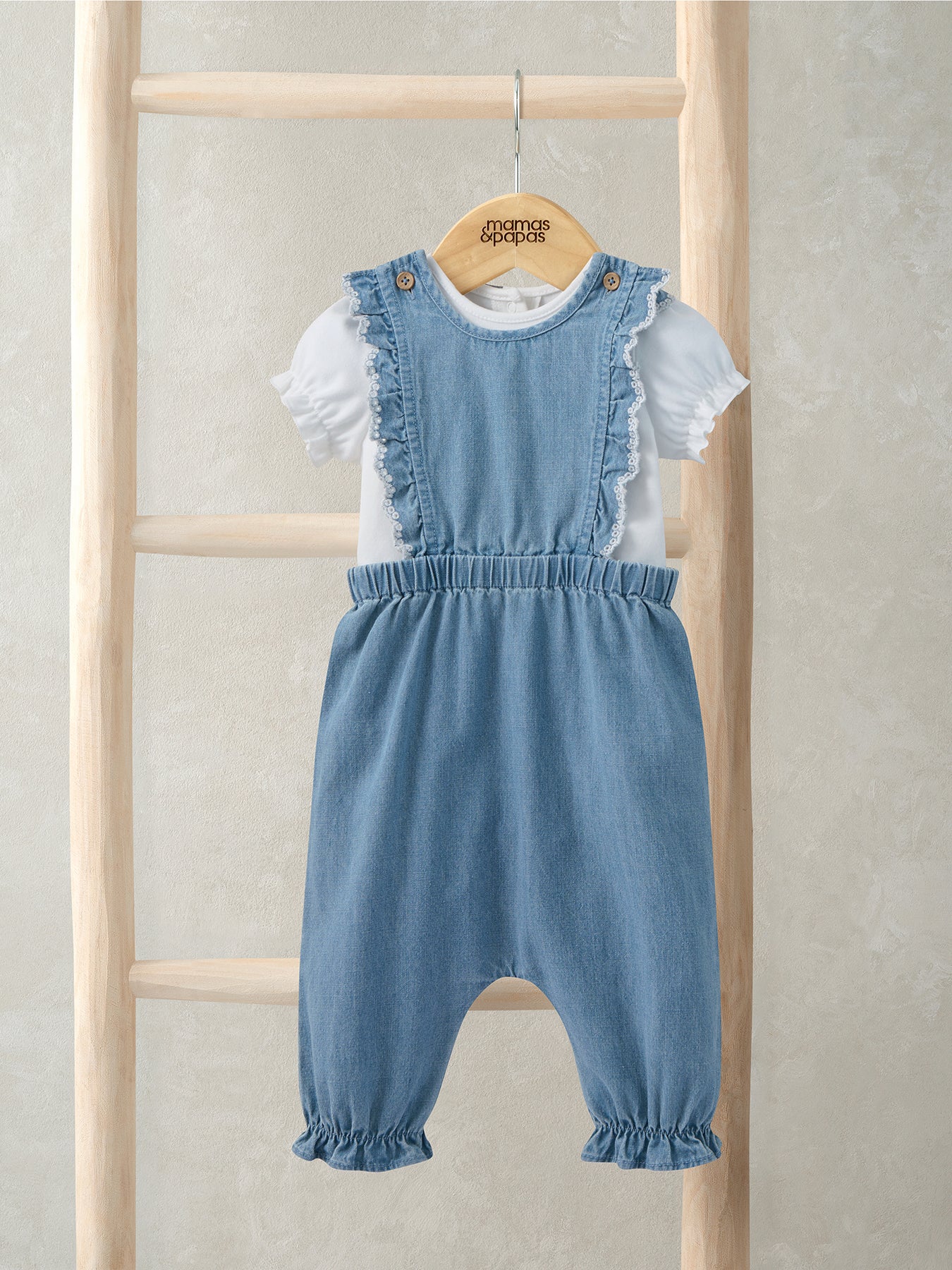 Baby Cotton Dungaree Set Blue - Image 2