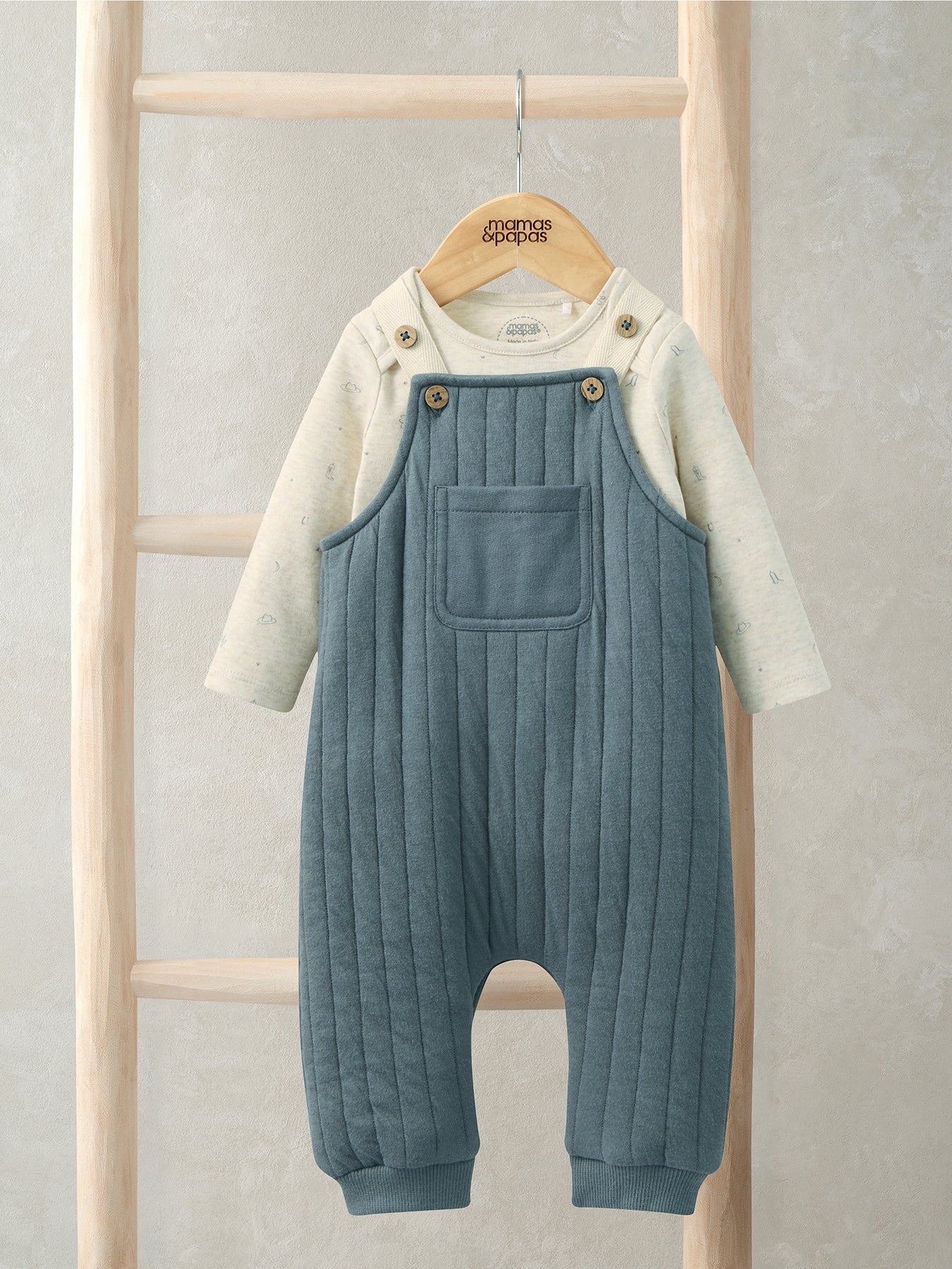 Baby Quilted Dungaree Set Blue - Image 2