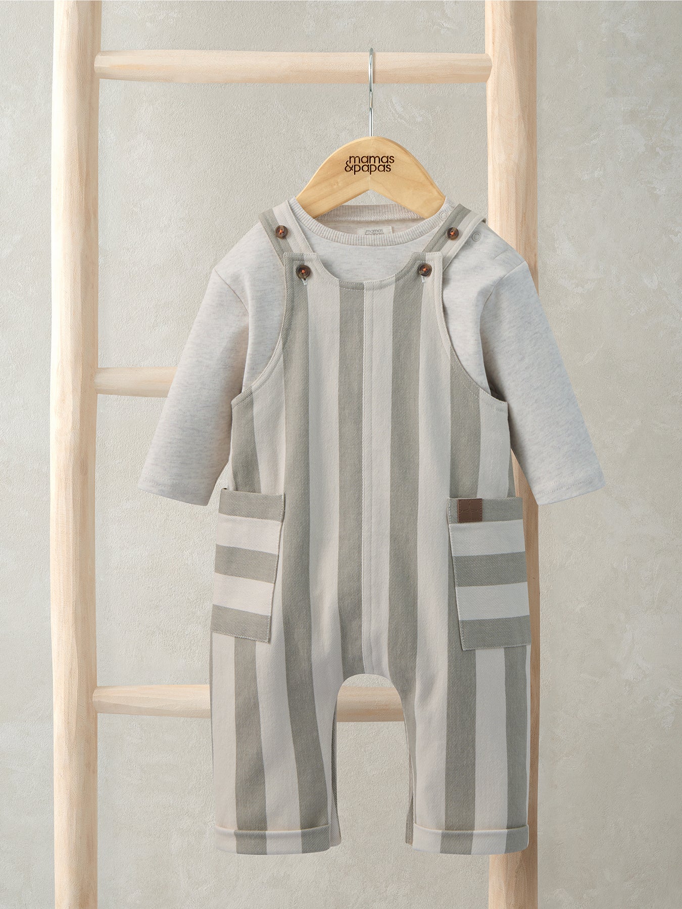 Baby Stripe Dungaree Set Green - Image 2