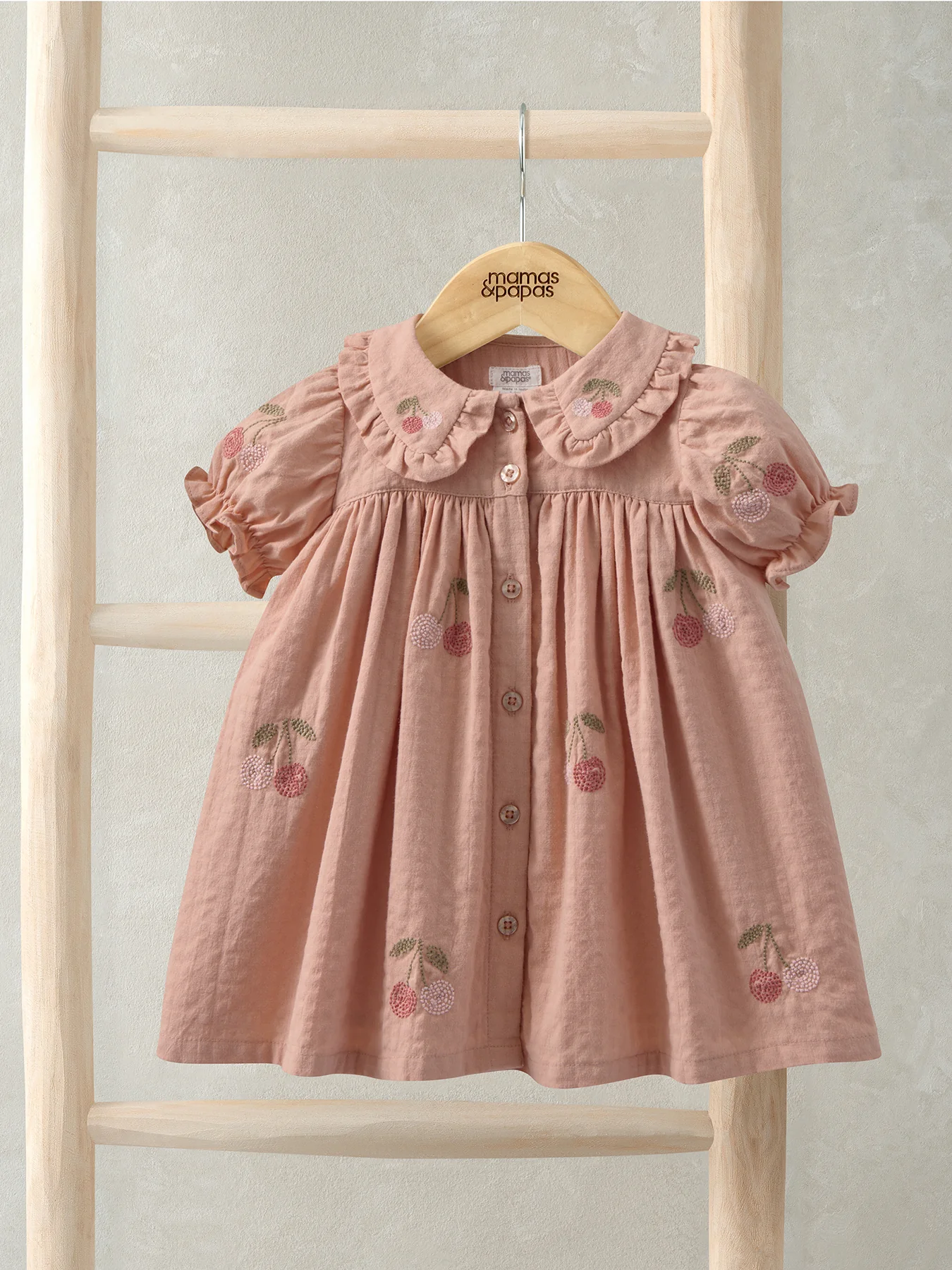 Baby Cherry Embroidered Dress Pink - Image 2