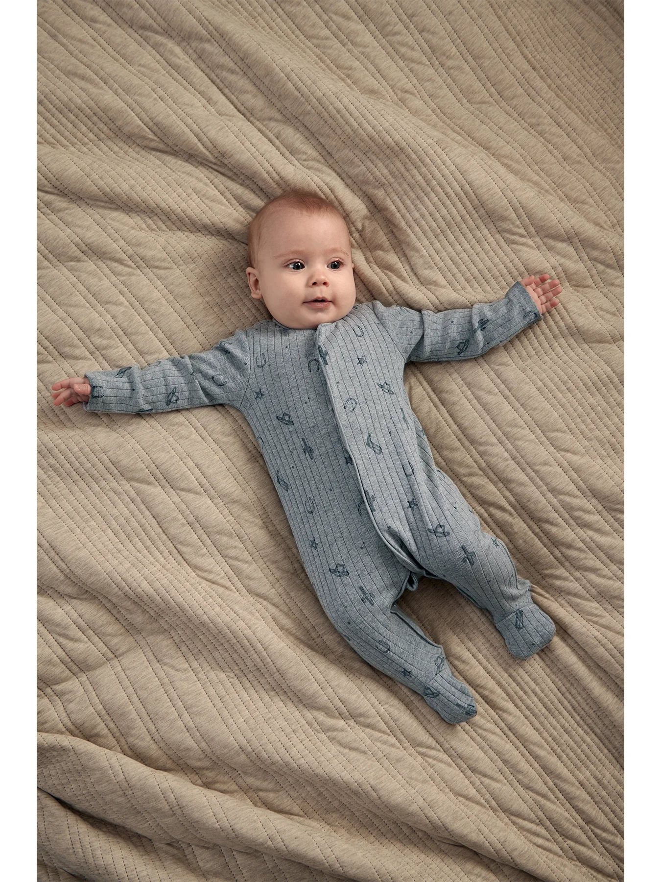 Baby Icon Print Rib All In One Blue - Image 3