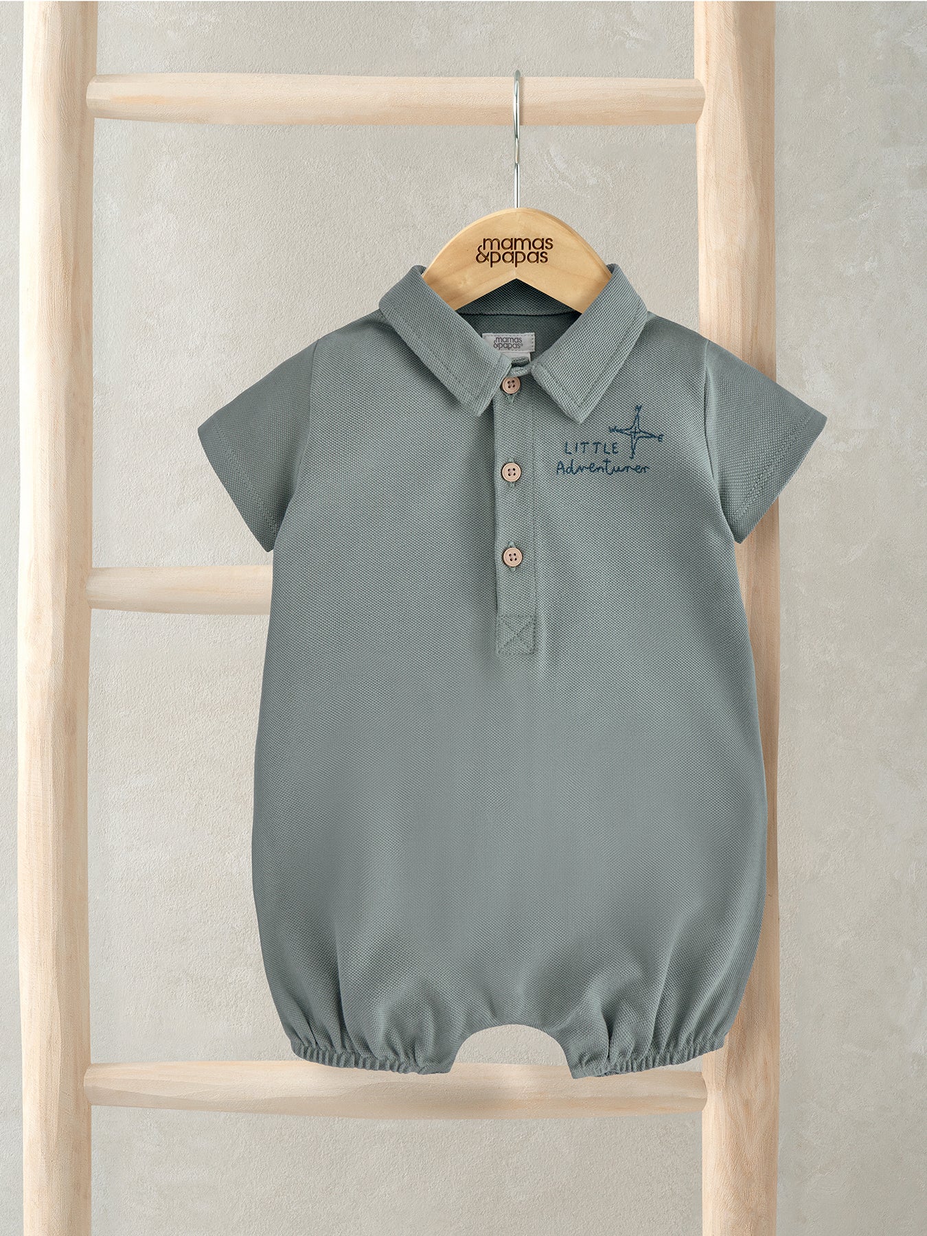 Baby Pique Cotton Romper Green - Image 2