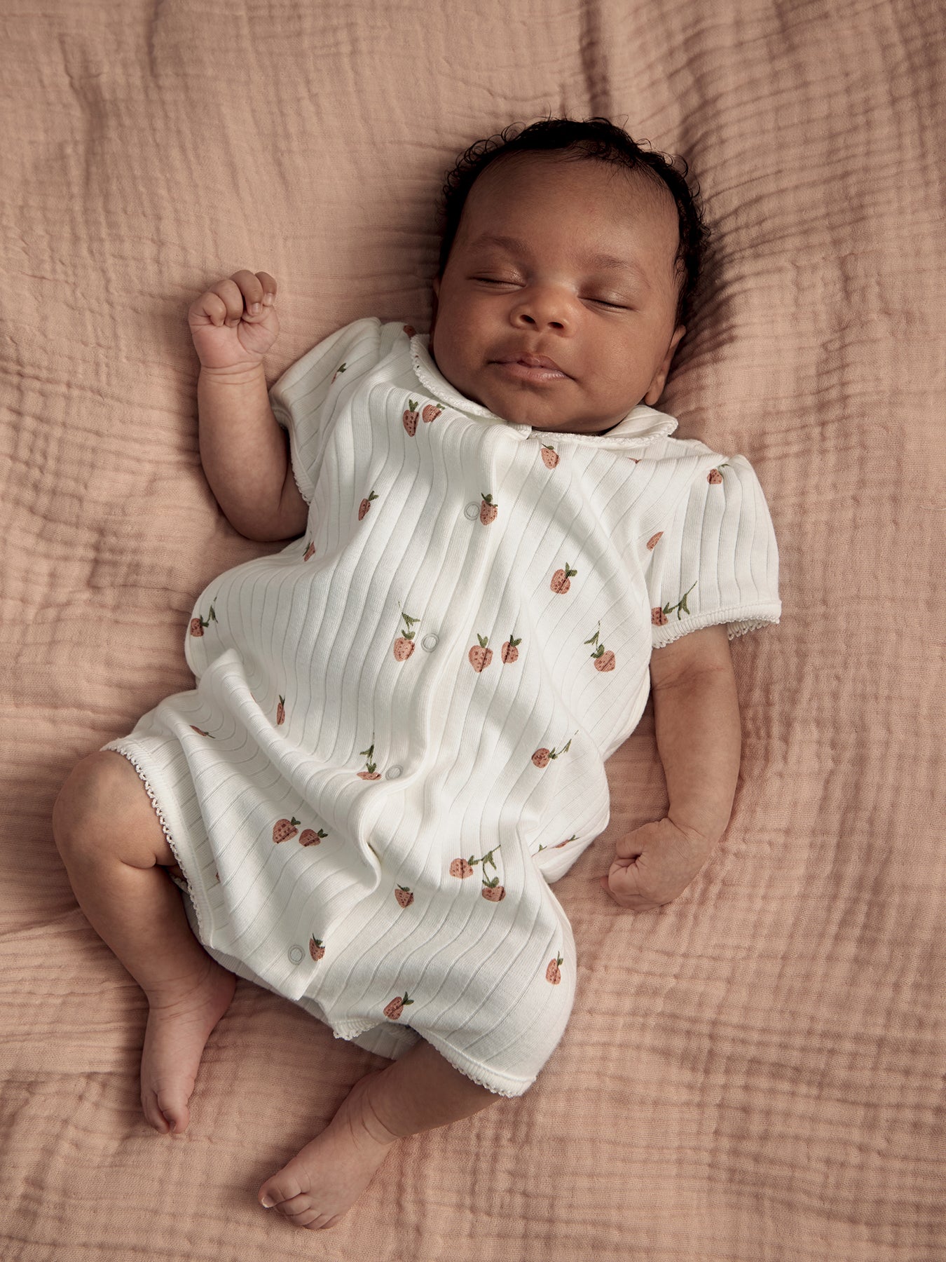 Baby Strawberry Short Romper Cream - Image 3