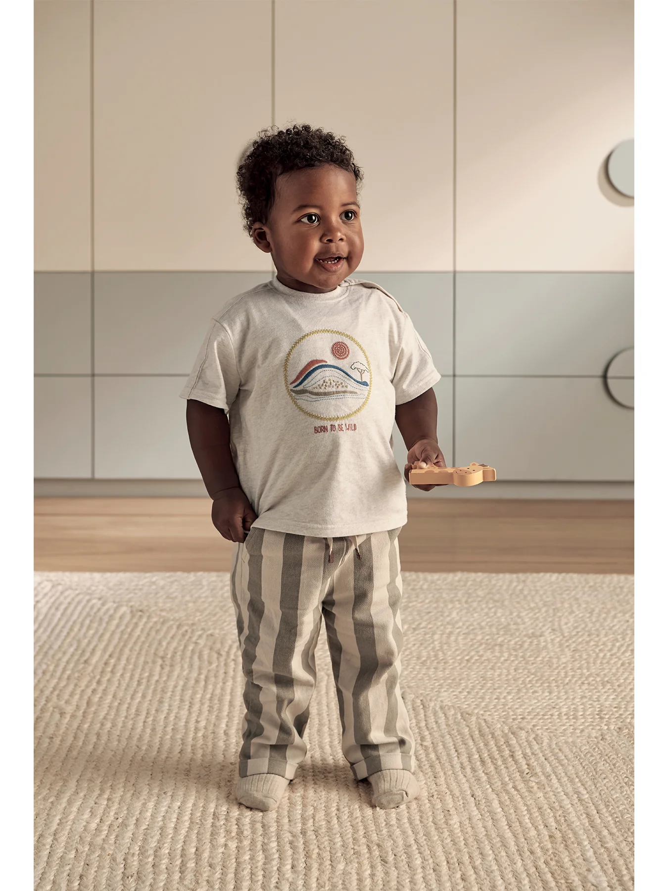 Baby Stripe Twill Trousers Green - Image 2